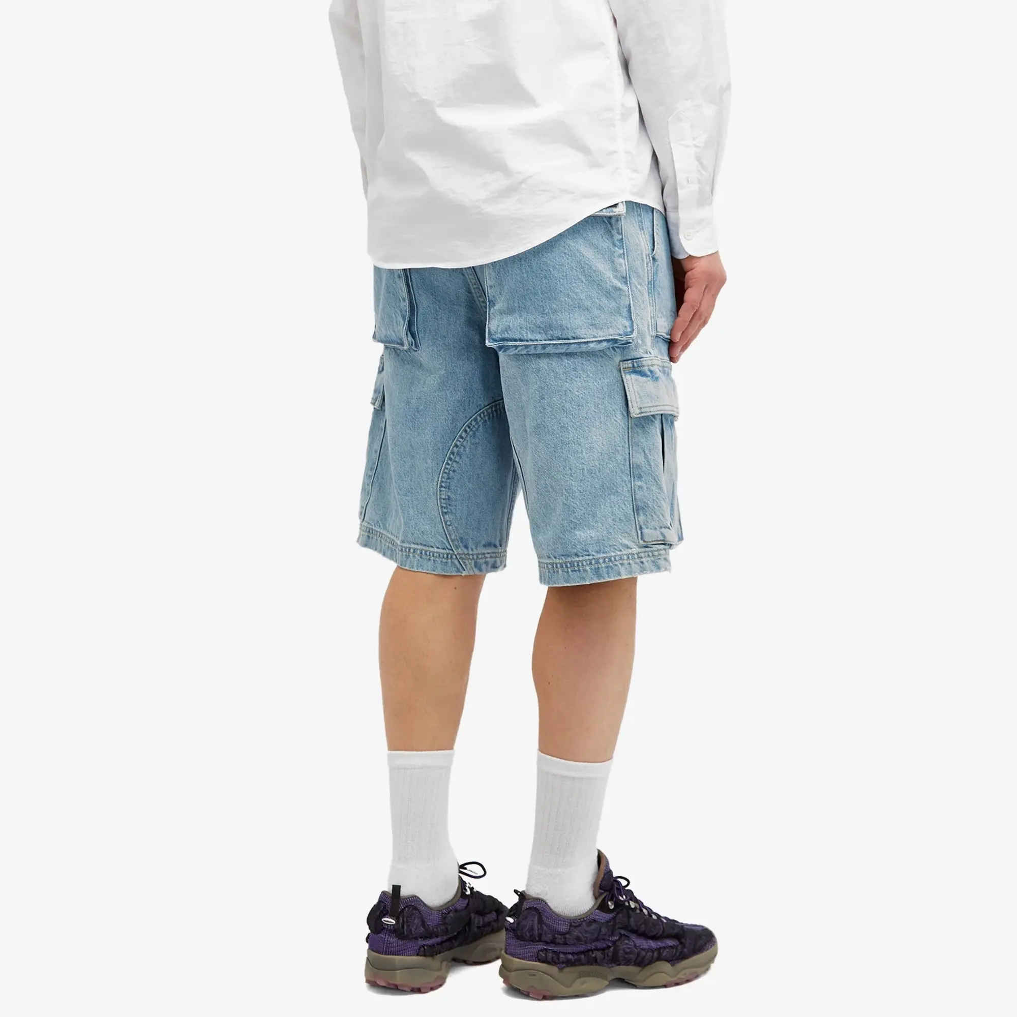 Nahmias Men's Denim Logo Cargo Shorts Light Wash