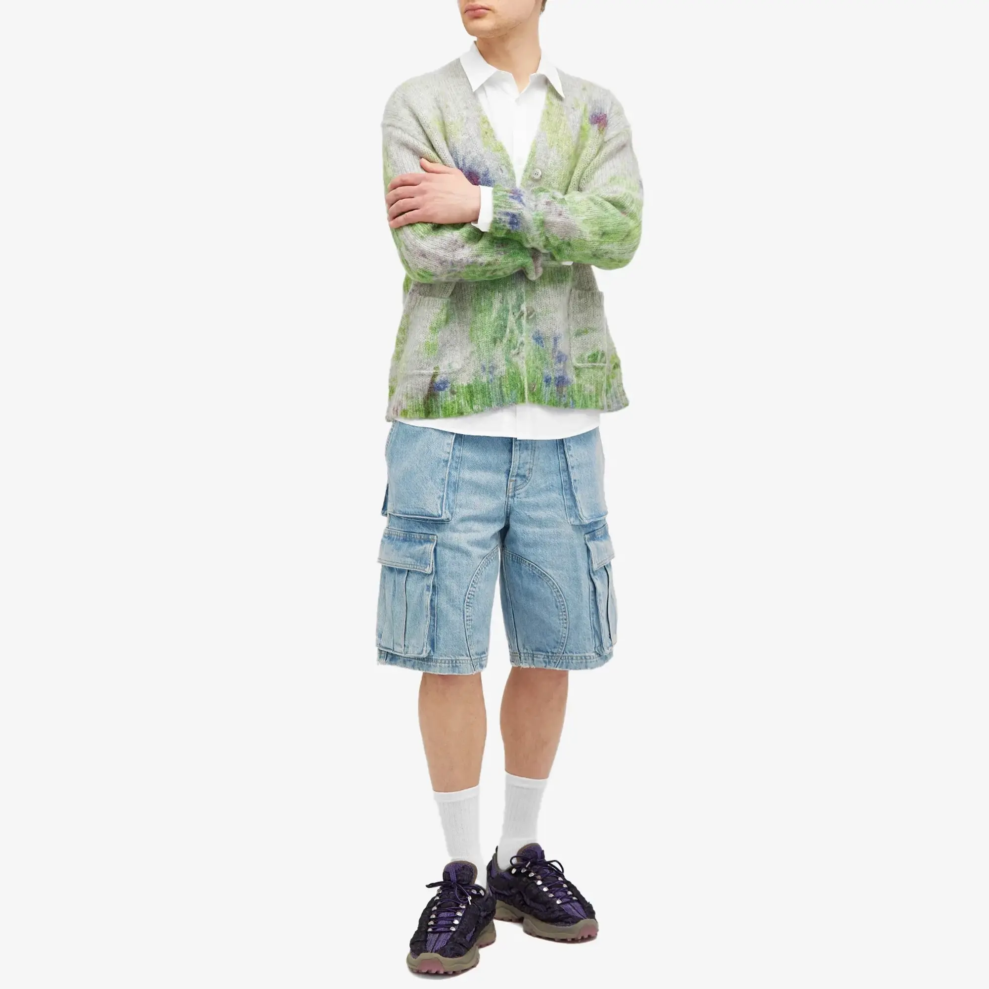 Nahmias Men's Denim Logo Cargo Shorts Light Wash