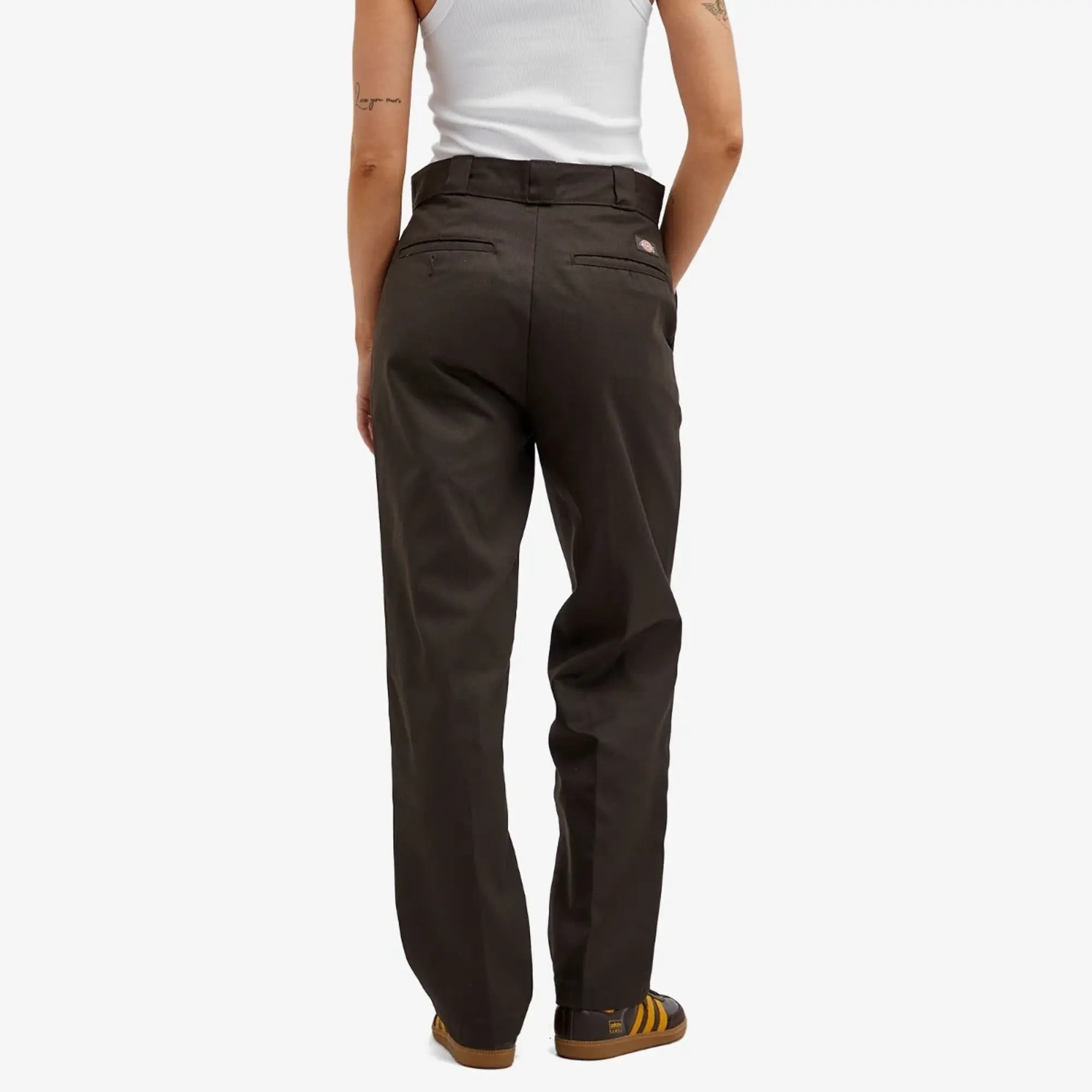Dickies Elizaville Mid Rise Straight Leg Trousers In Dark Brown