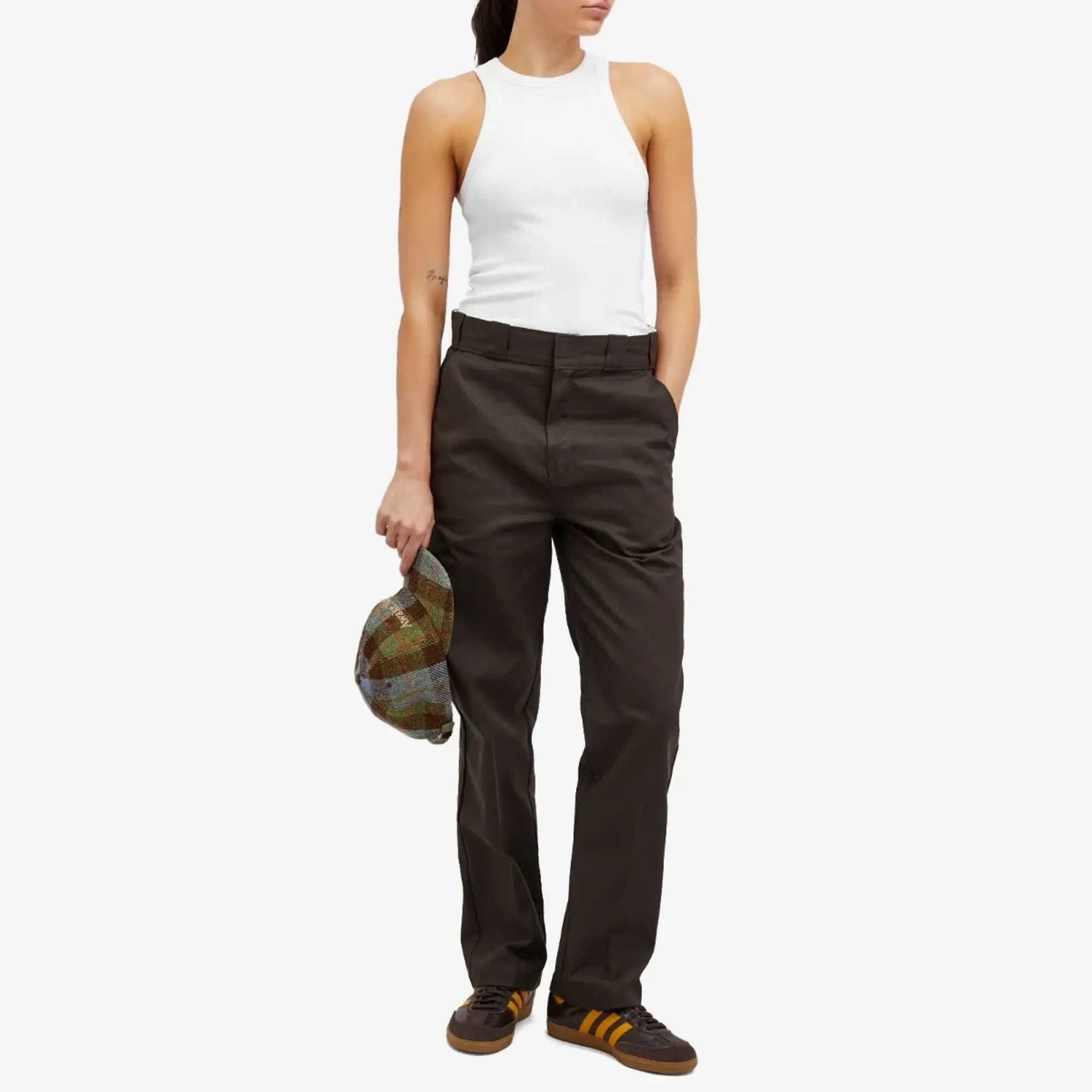 Dickies Elizaville Mid Rise Straight Leg Trousers In Dark Brown
