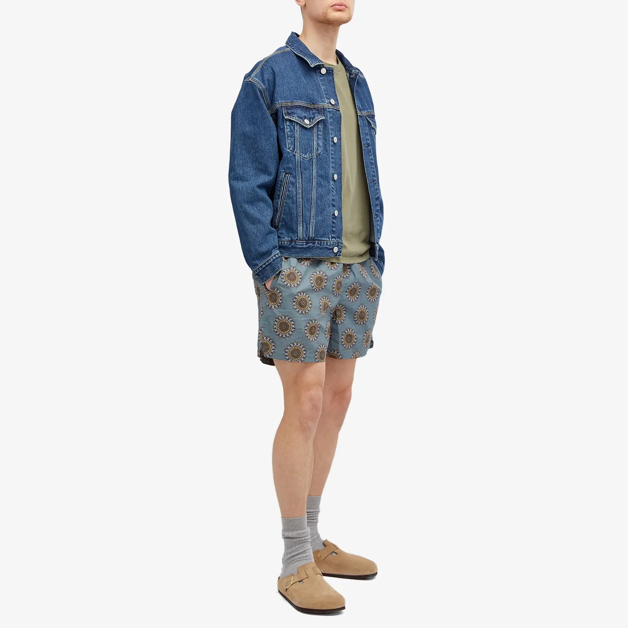 Universal Works Men's Lobby Print Action Shorts Smoke Blue