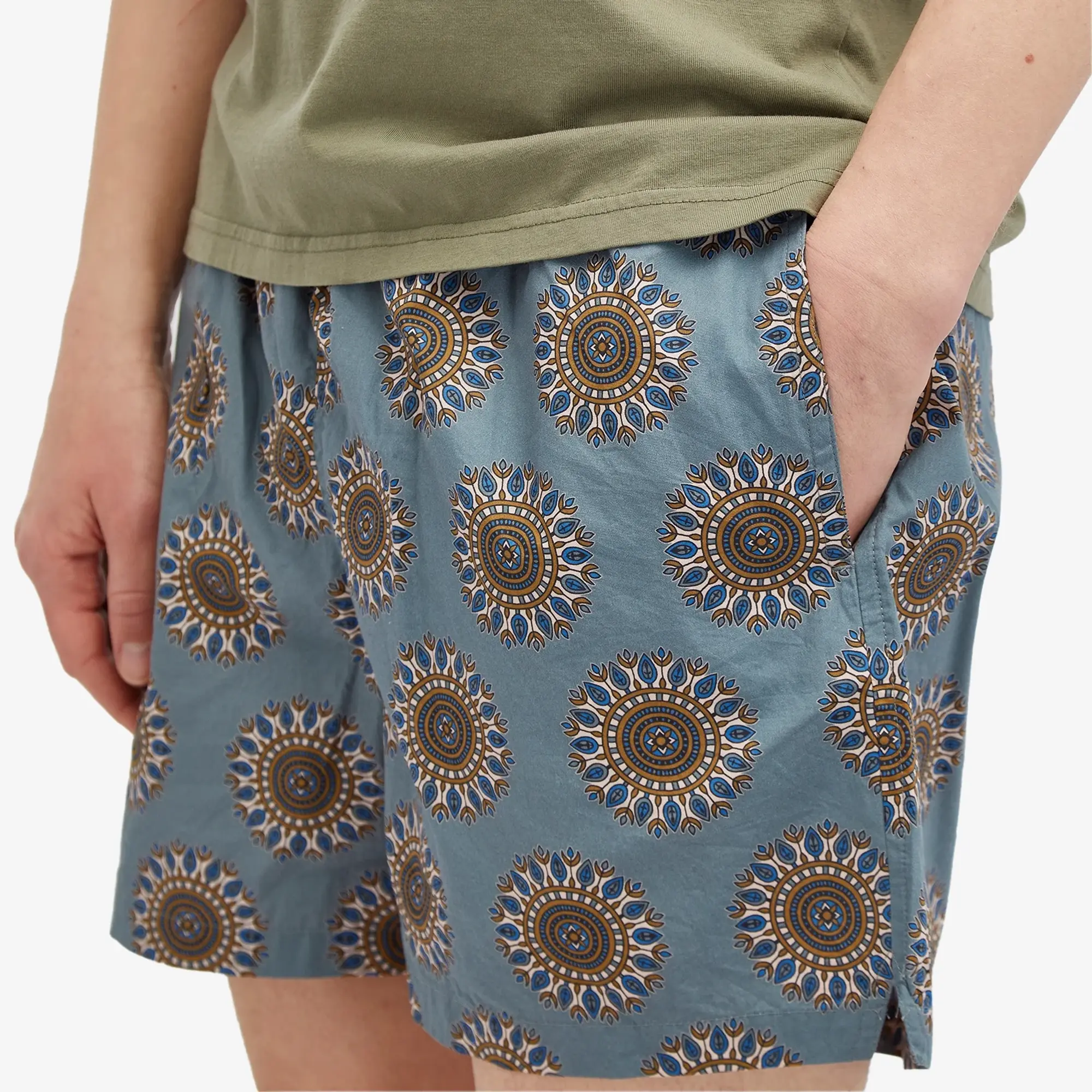 Universal Works Men's Lobby Print Action Shorts Smoke Blue