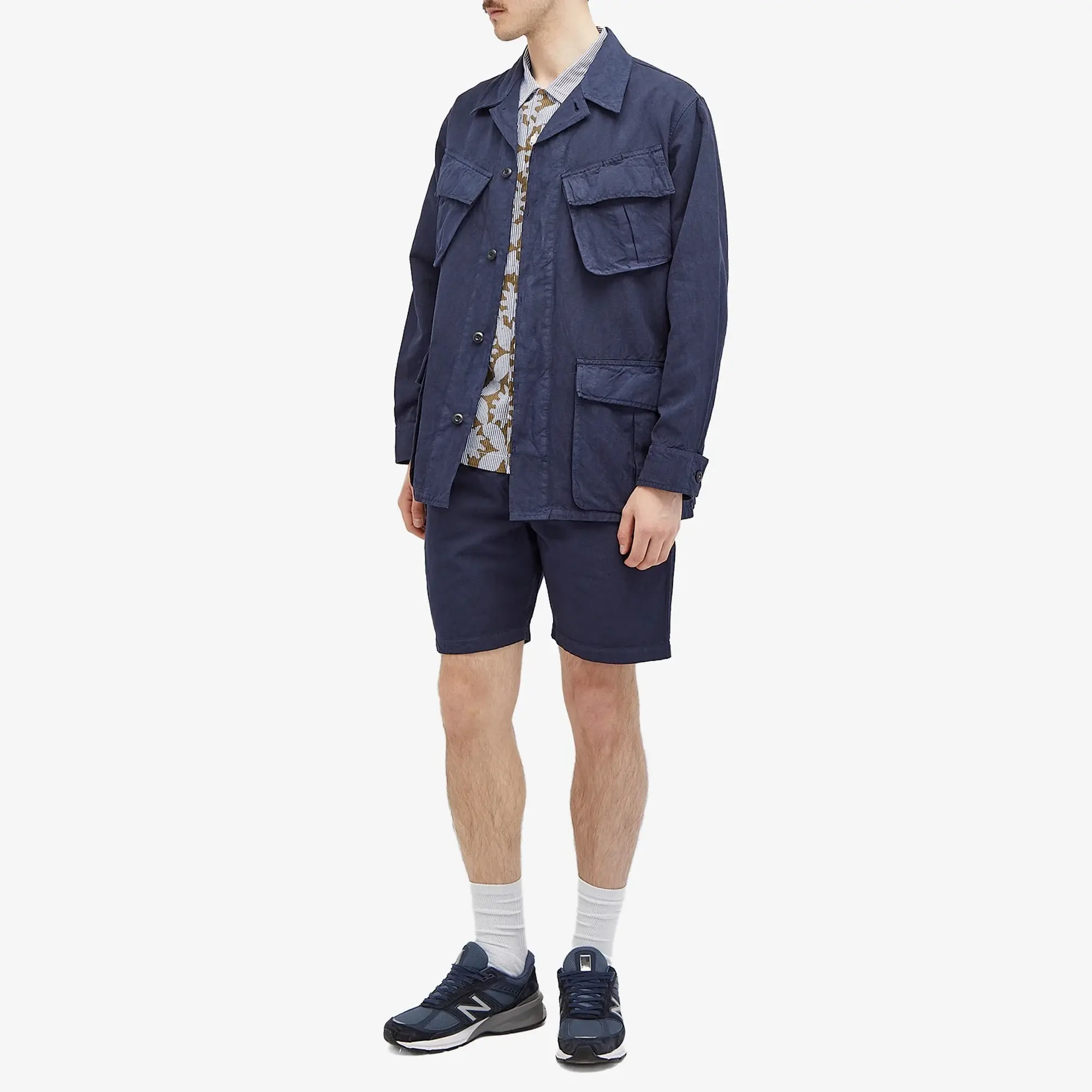 Universal Works Men's Linen Slub Beach Shorts Navy