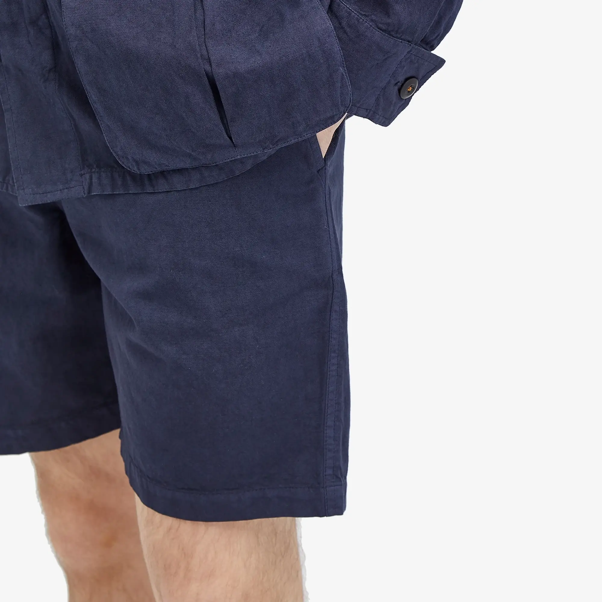 Universal Works Men's Linen Slub Beach Shorts Navy