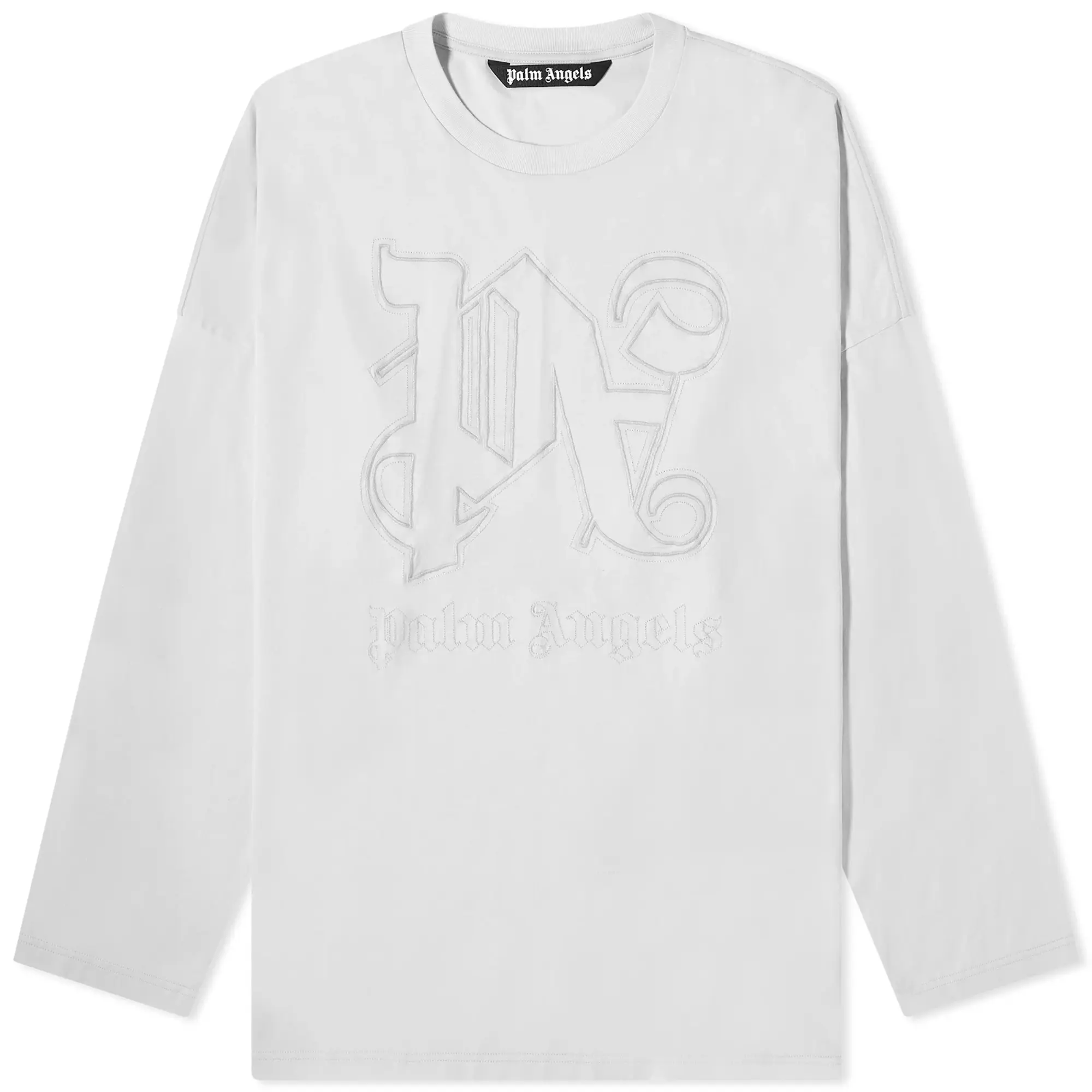 Palm Angels Men's Monogram Statement Long Sleeve Tee White