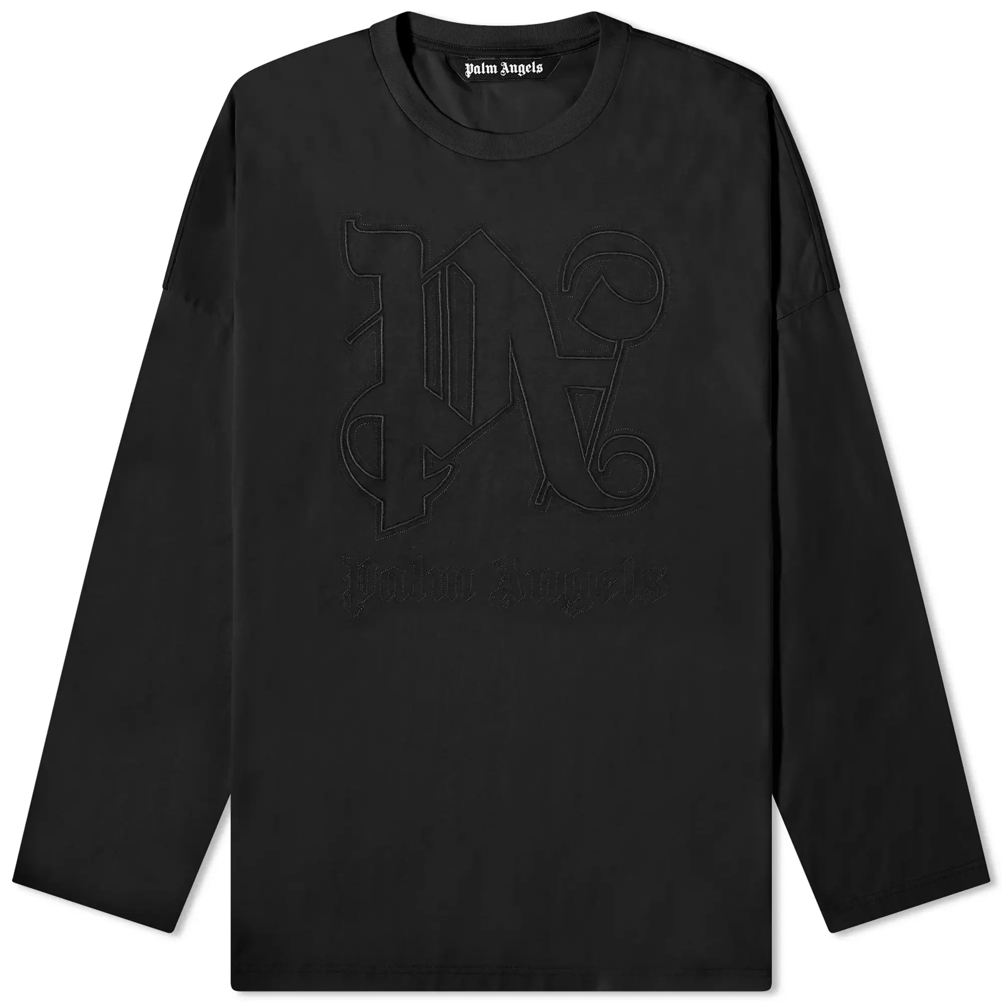 Palm Angels Men's Monogram Statement Long Sleeve Tee Black