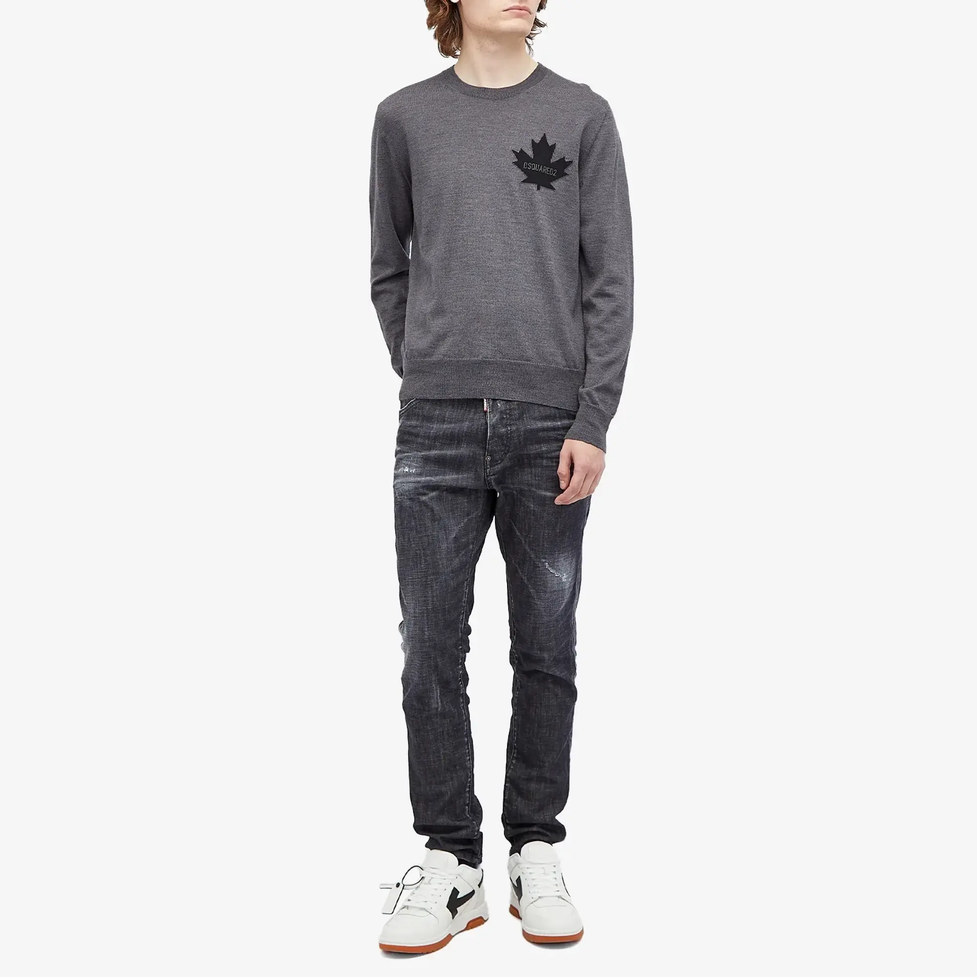 Dsquared2 Men's D2 Leaf Crew Neck Jumper Grey