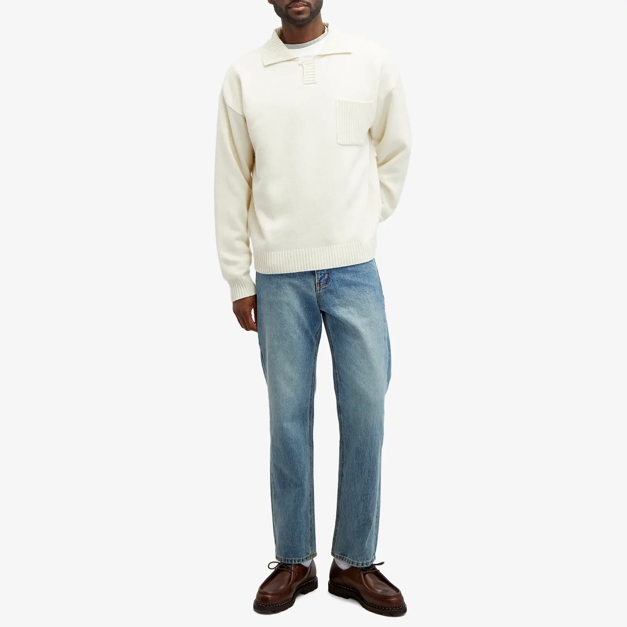 FrizmWORKS Men's Collar Knit Pullover Sweater Ivory