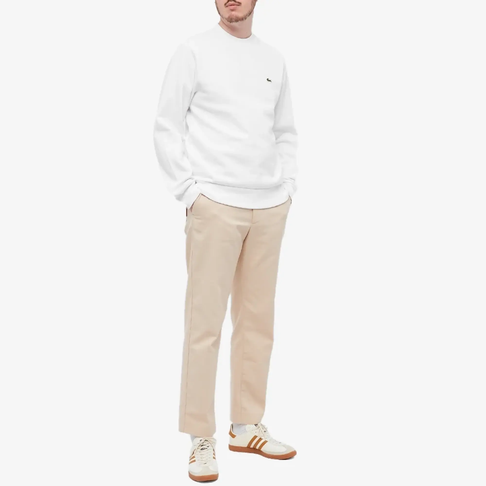 Lacoste Fleece Crew Neck Sweatshirt - White