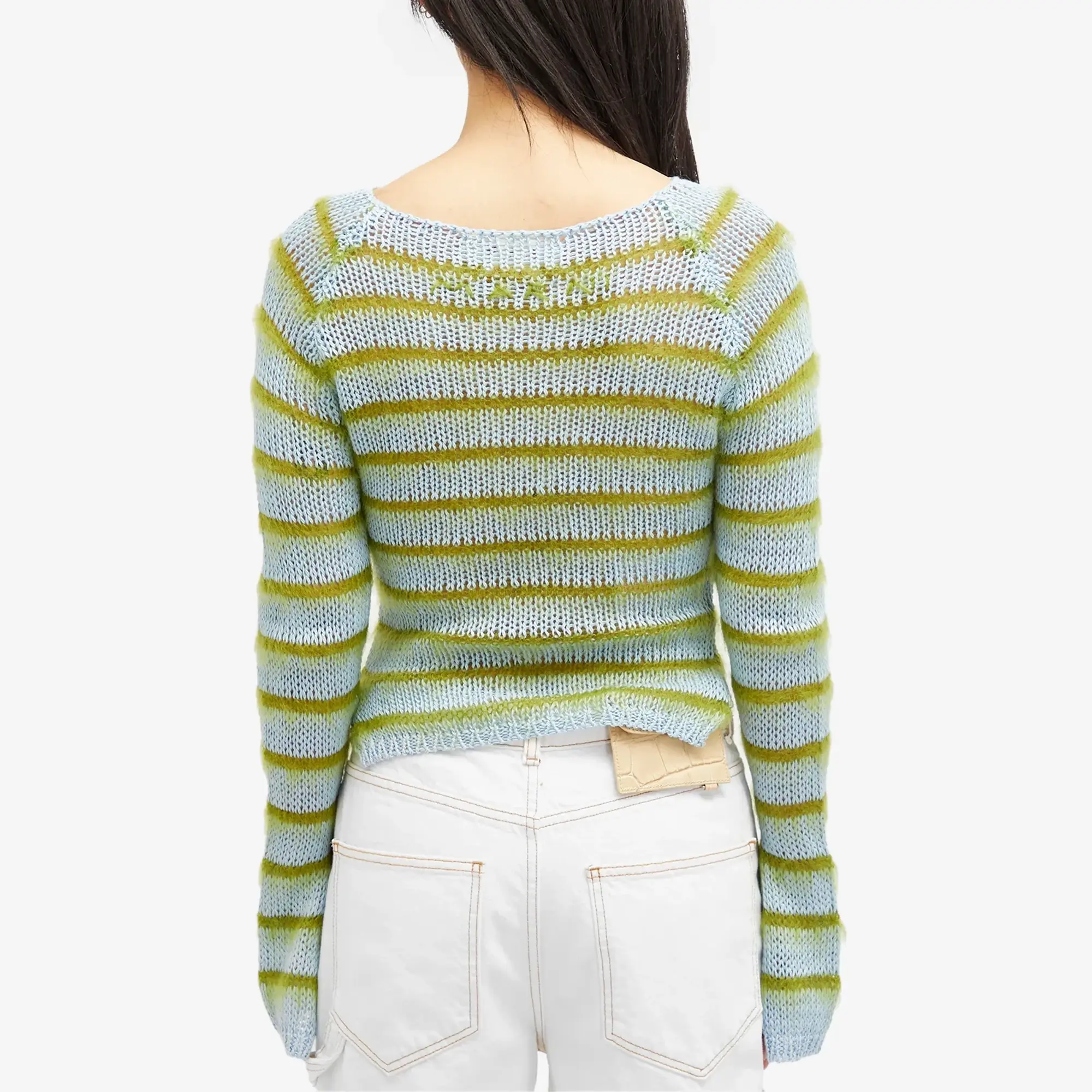 Marni Women's Long Sleeve Boat Neck Striped Sweater Iris Blue