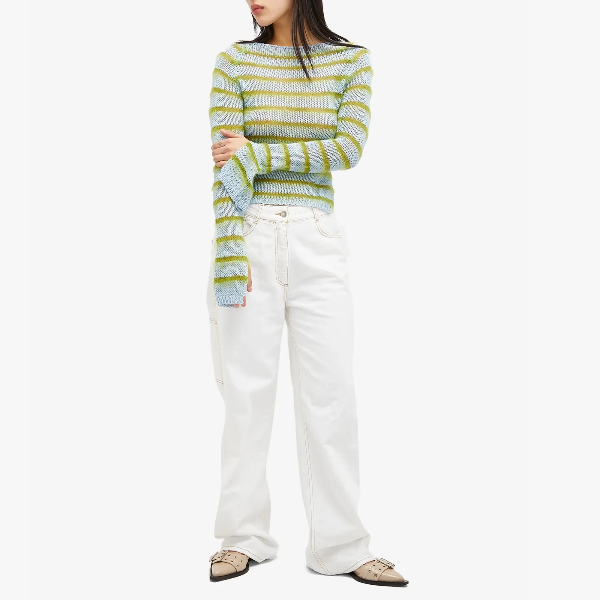 Marni Women's Long Sleeve Boat Neck Striped Sweater Iris Blue