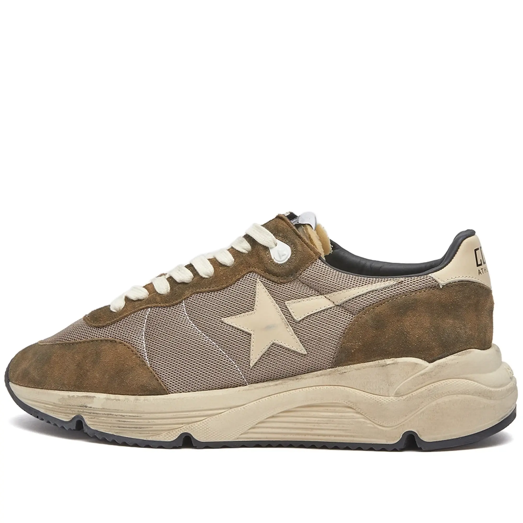 Golden Goose Men's Running Sole Sneaker Olive Green/Cream
