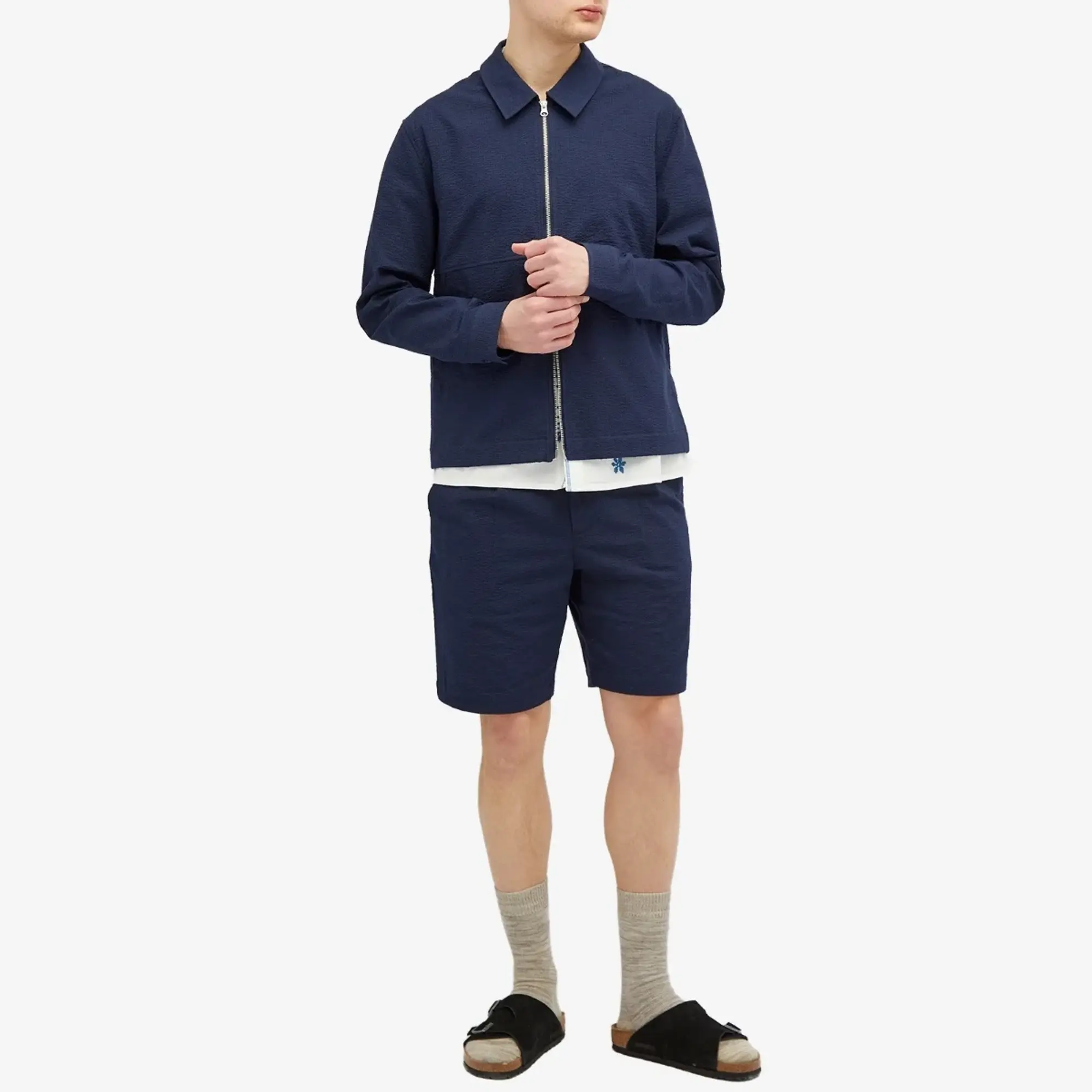 Wax London Men's Linton Pleat Seersucker Shorts Navy