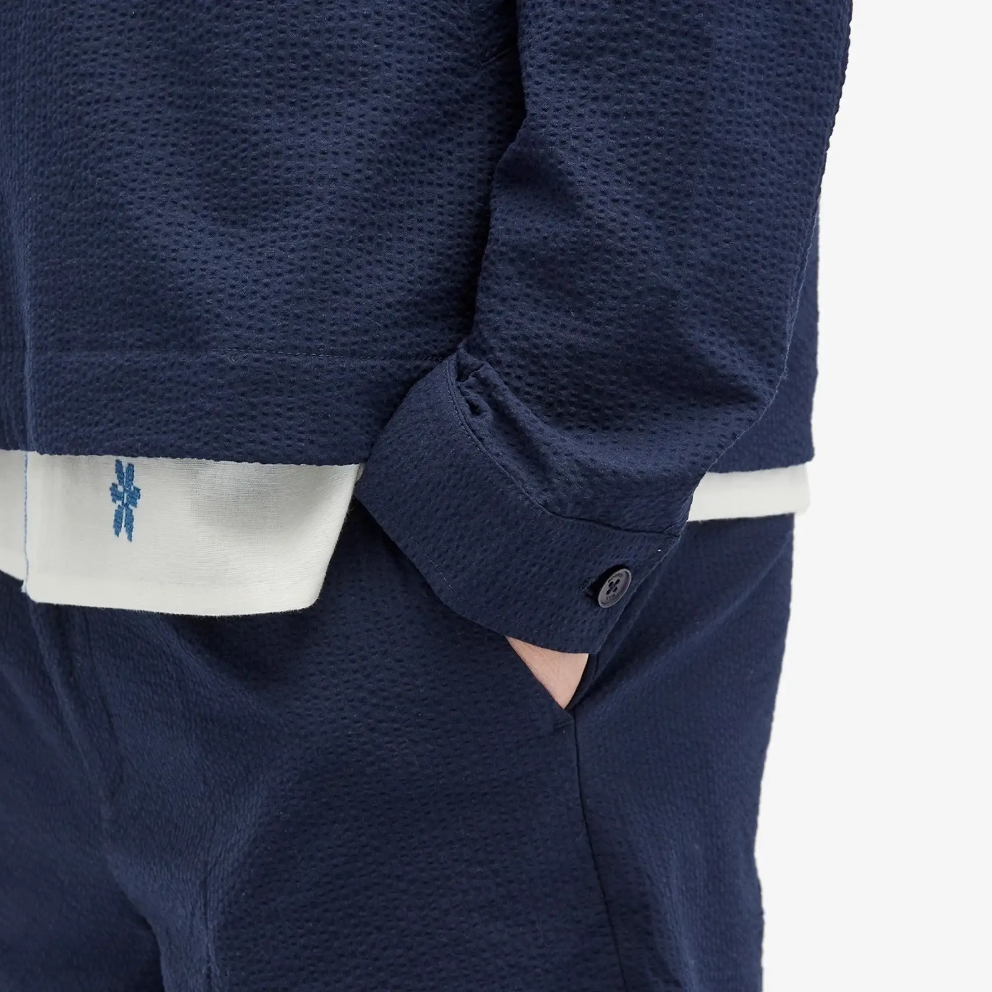 Wax London Men's Linton Pleat Seersucker Shorts Navy