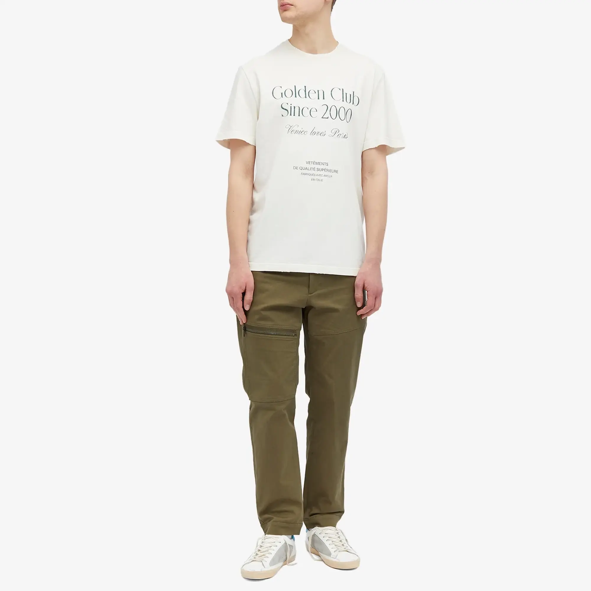 Golden Goose Men's Golden Club T-Shirt Herritage White/Dark Green