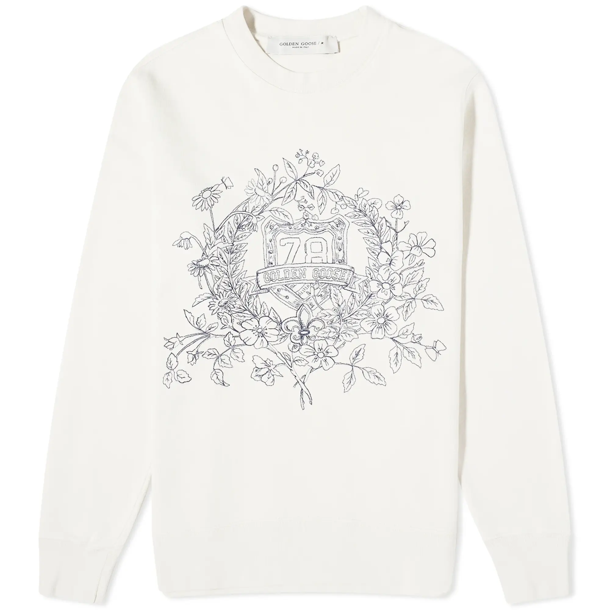Golden Goose Men's Crest Embroidery Crew Sweat Heritage White/Elcipse