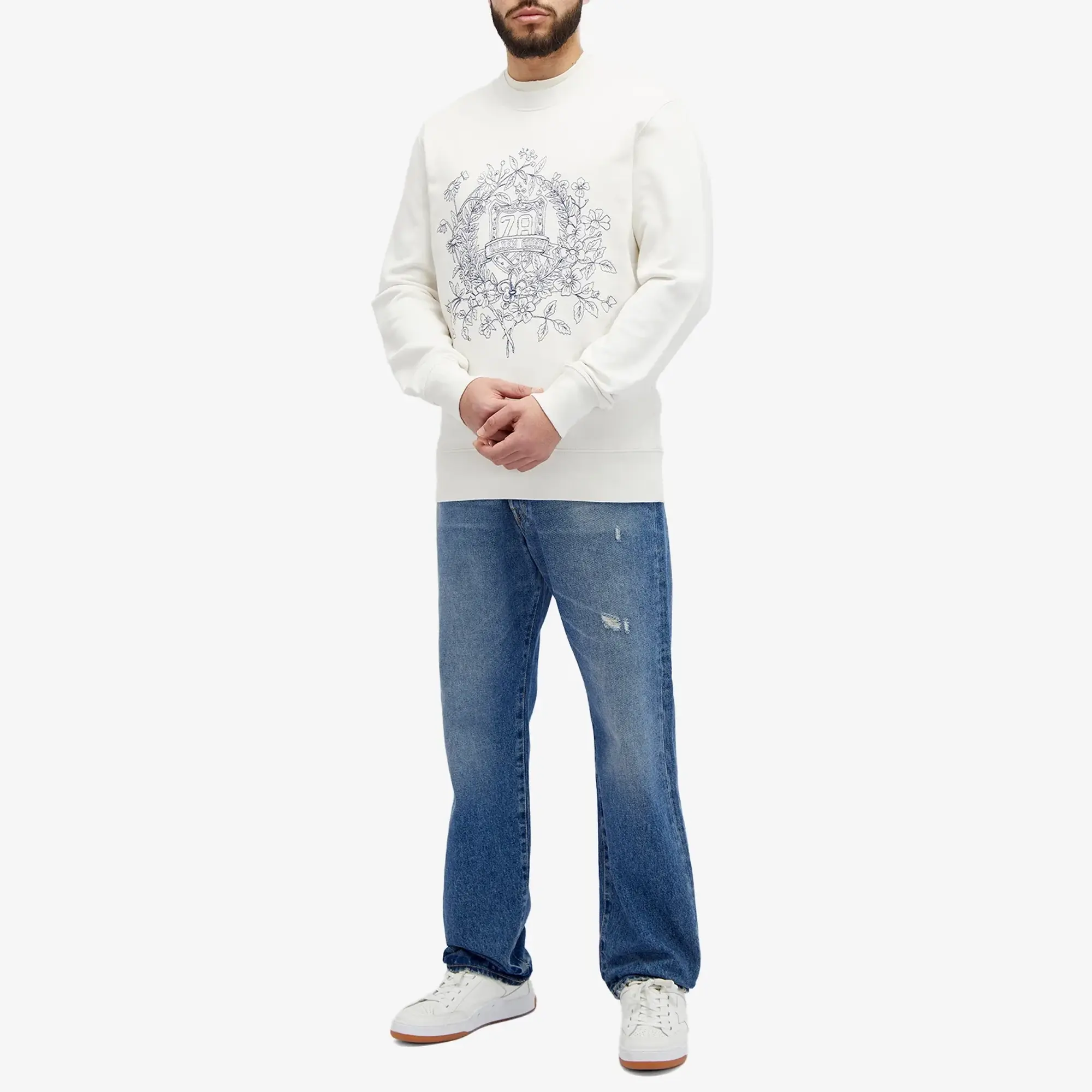 Golden Goose Men's Crest Embroidery Crew Sweat Heritage White/Elcipse