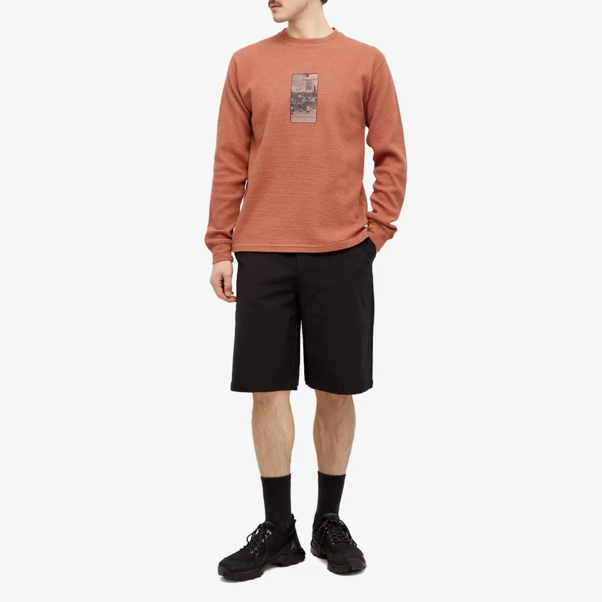GR10K Men's Heavy Waffle Long Sleeve T-Shirt Upupa Red