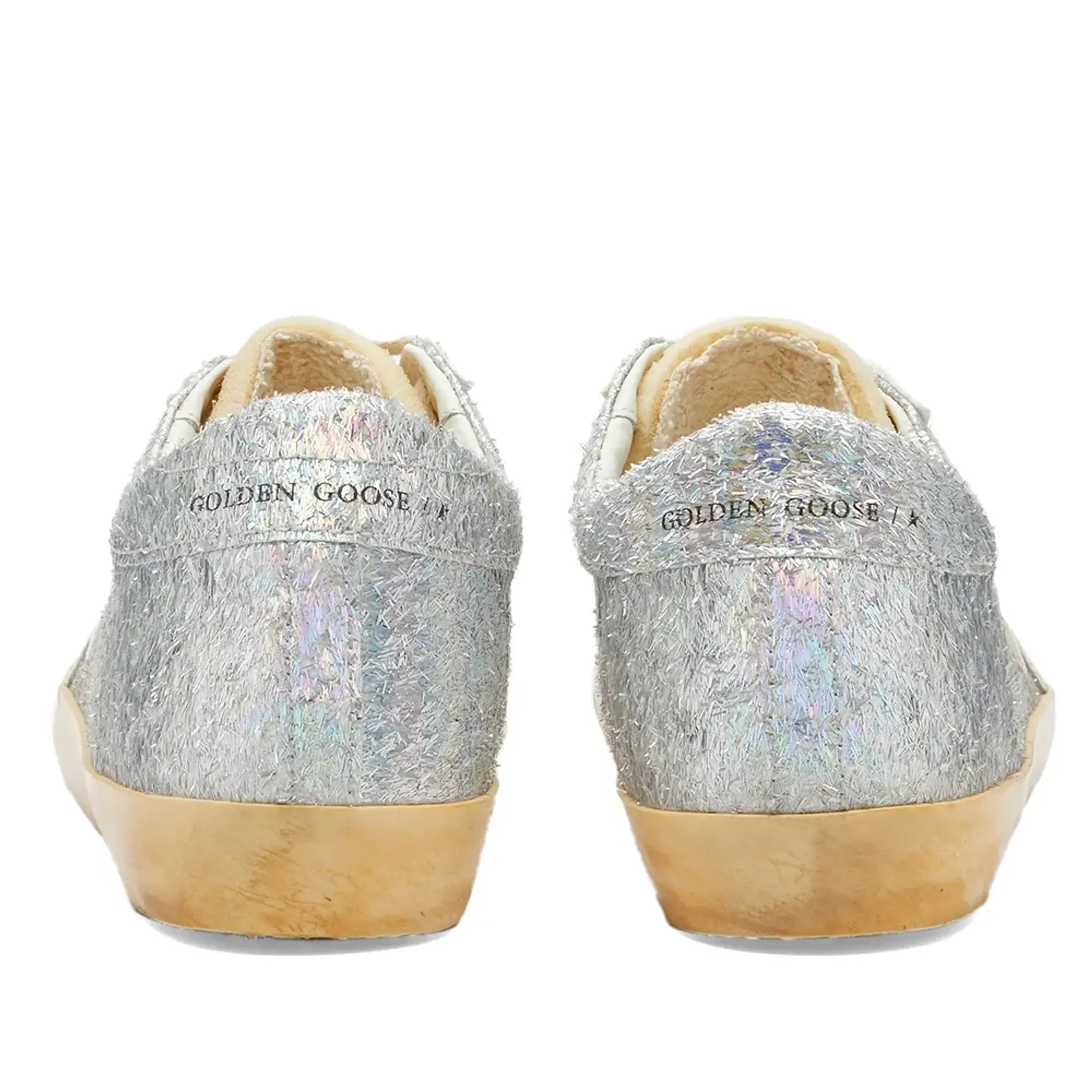 Golden Goose Women's Super-Star Lurex Sneaker Iridescent Silver/Yellow/White