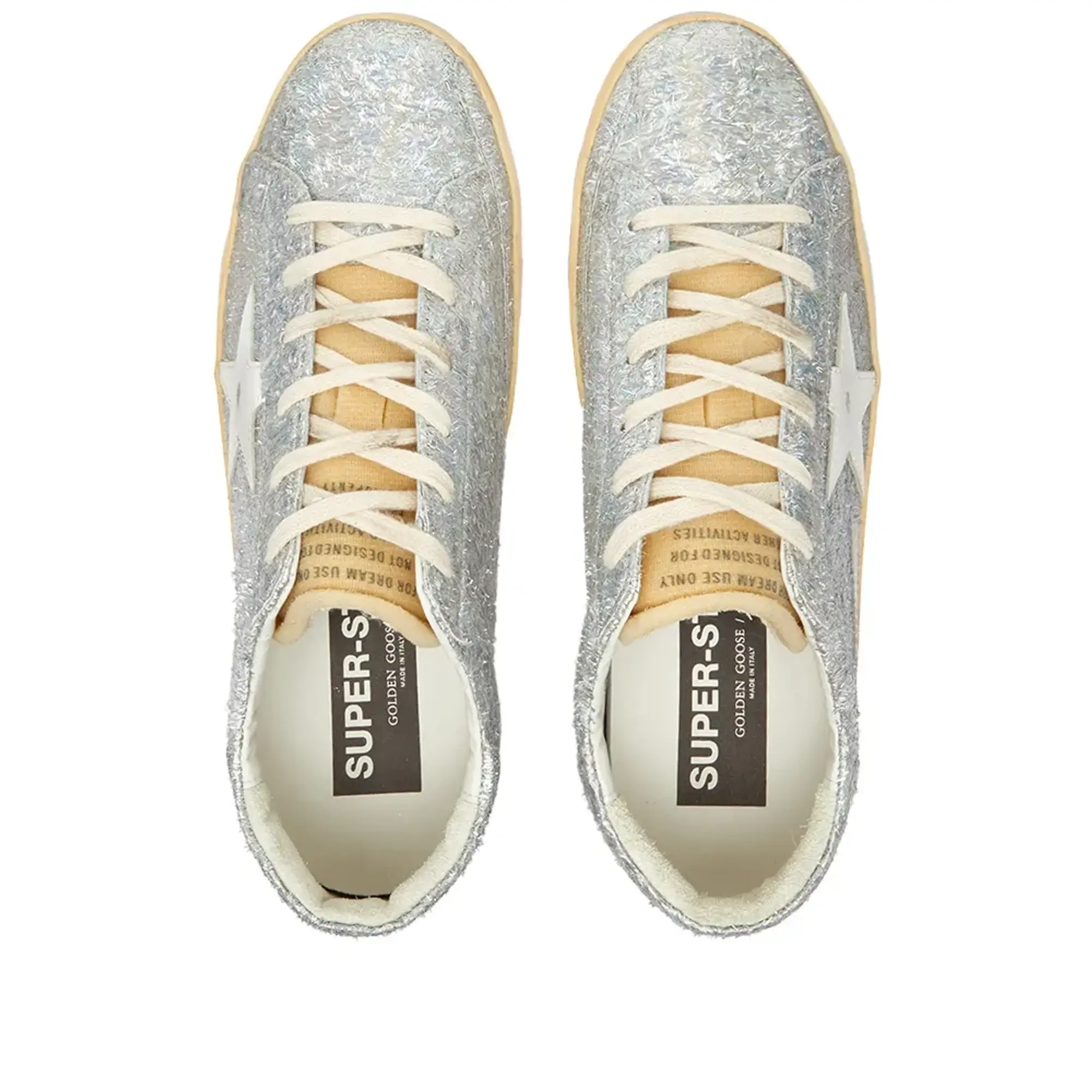 Golden Goose Women s Super Star Lurex Sneaker Iridescent Silver Yellow White GWF00101 F003268 70239 FOOTY.COM