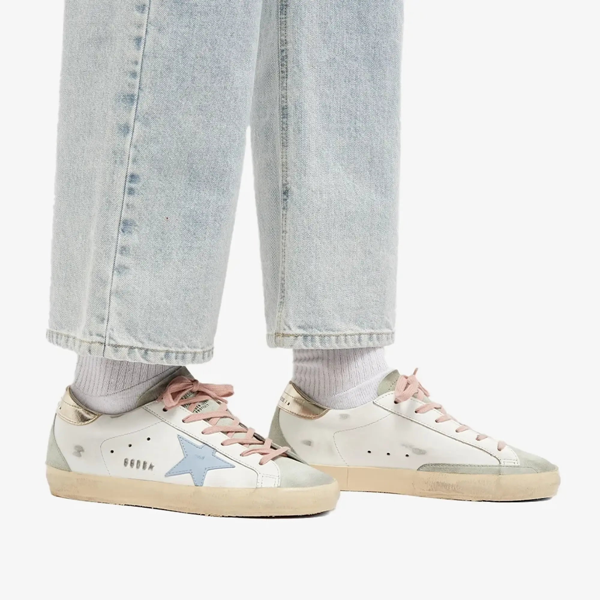 Golden Goose Women's Super Star Leather Sneaker White Ice/Powder Blue/Platinum