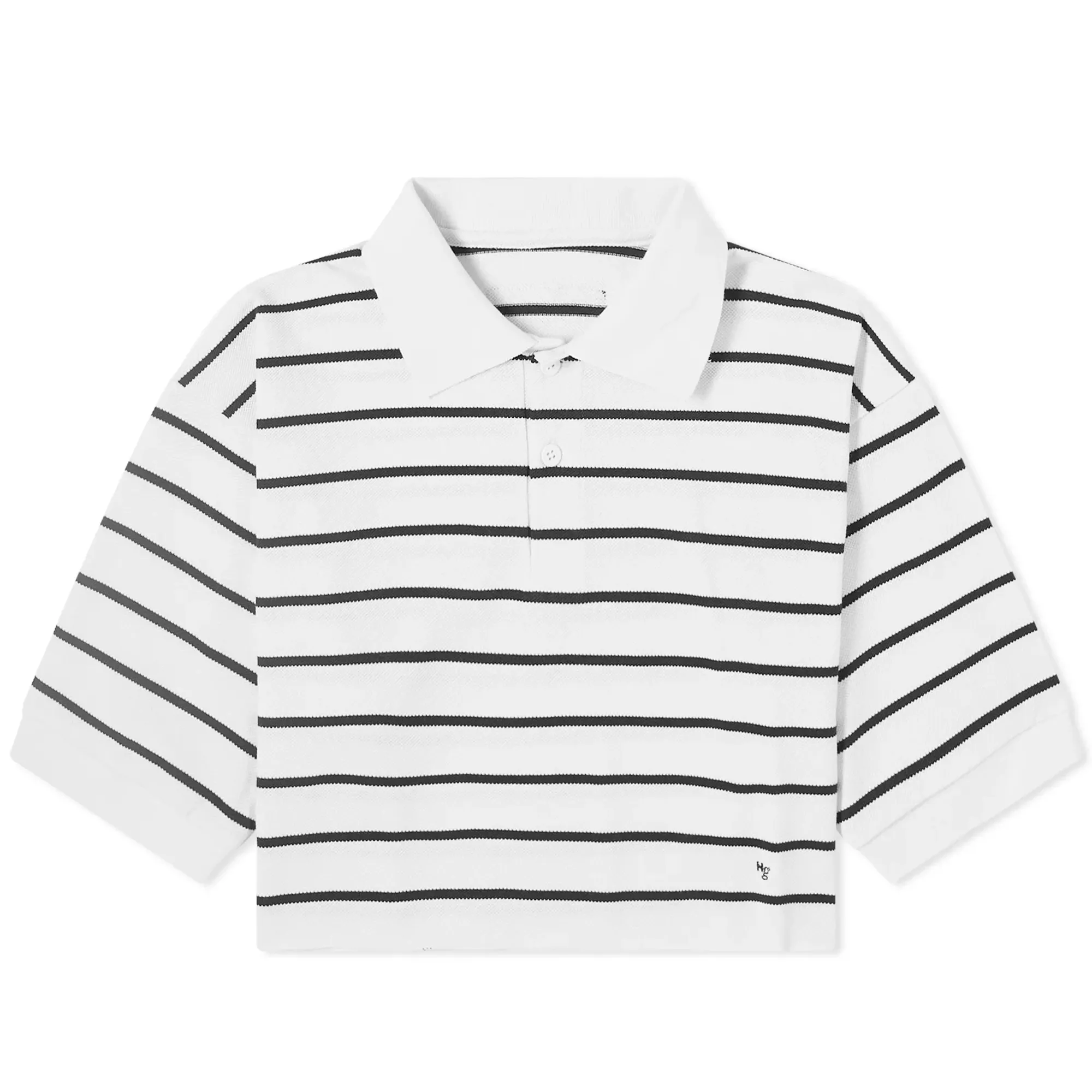 Hommegirls Women's Cropped Ss Stripe Pique Polo Black/White