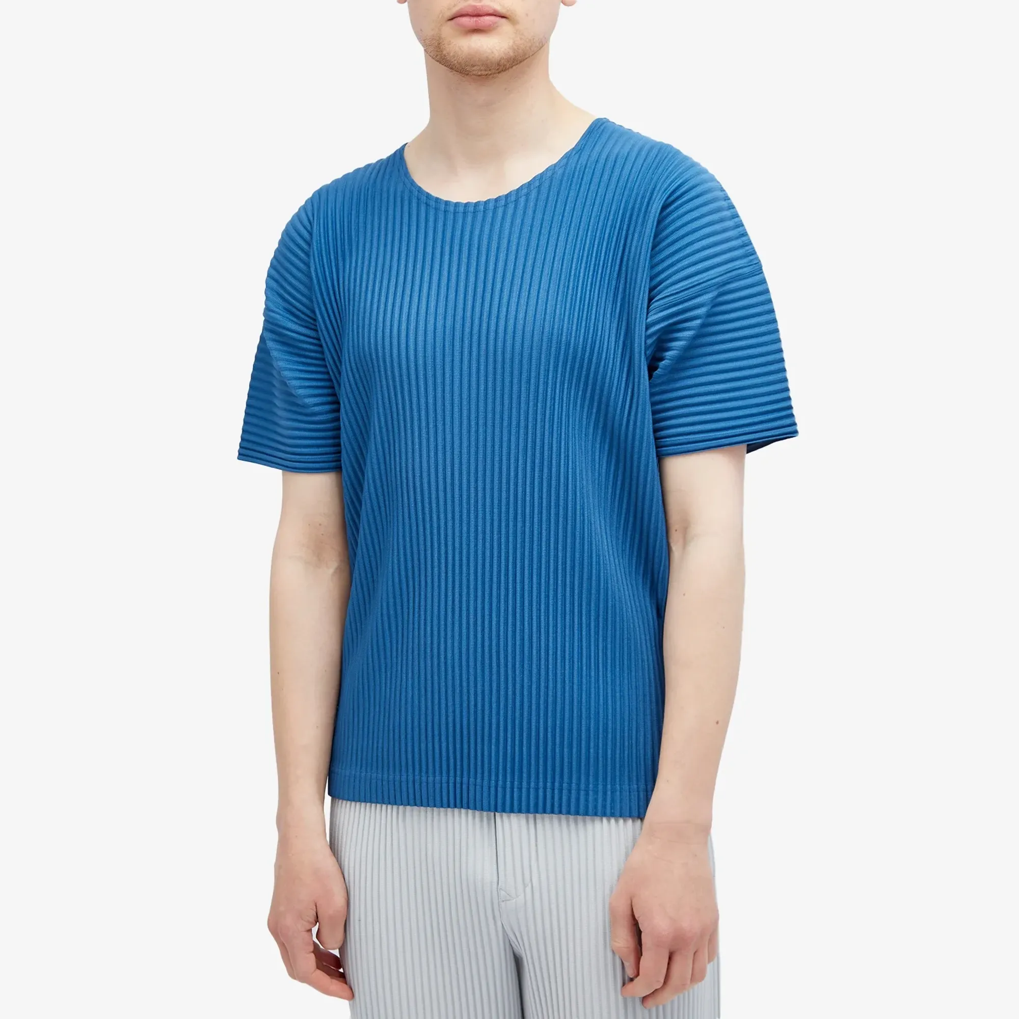 Homme Plissé Issey Miyake Men's Pleated T-Shirt Iron Blue