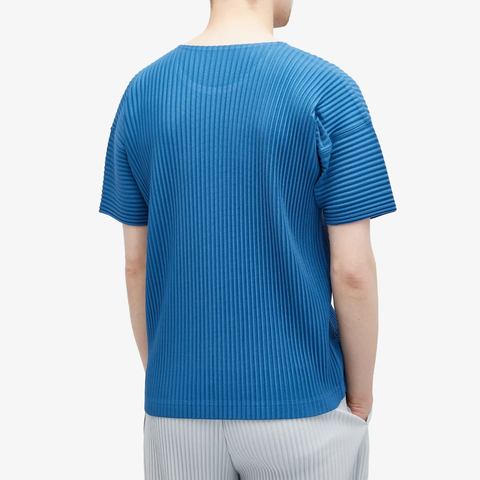 Homme Plissé Issey Miyake Men's Pleated T-Shirt Iron Blue