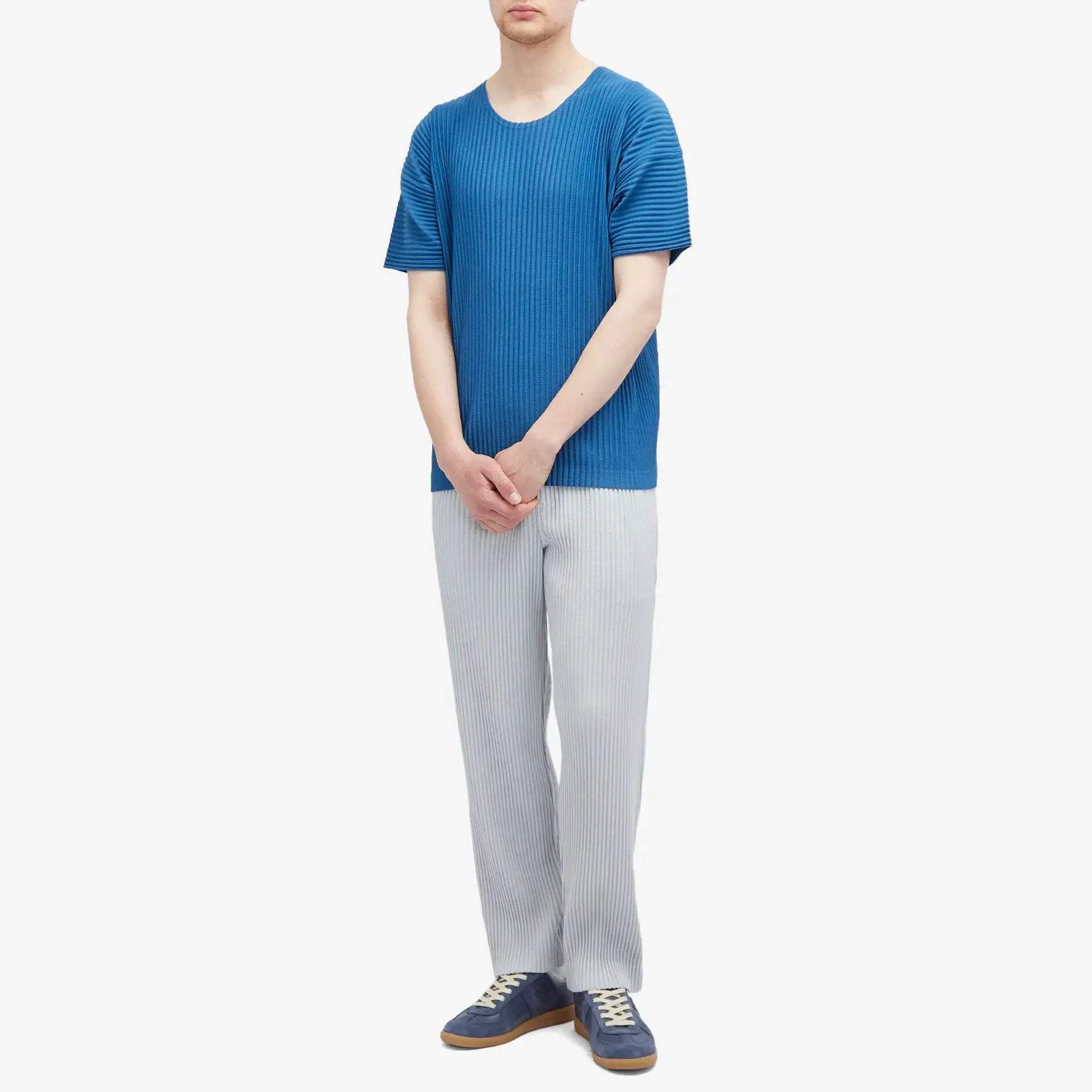 Homme Plissé Issey Miyake Men's Pleated T-Shirt Iron Blue