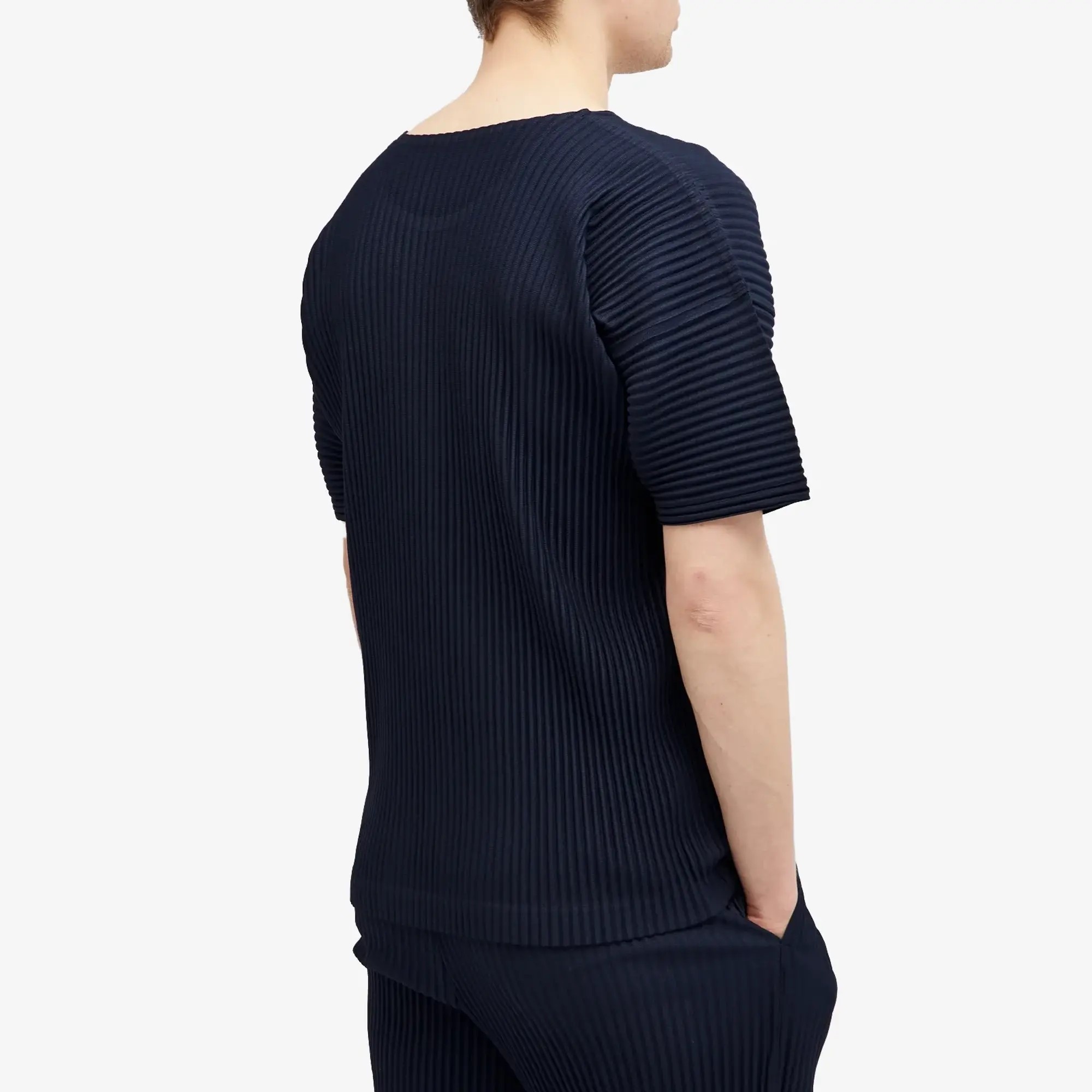 Homme Plissé Issey Miyake Men's Pleated T-Shirt Navy