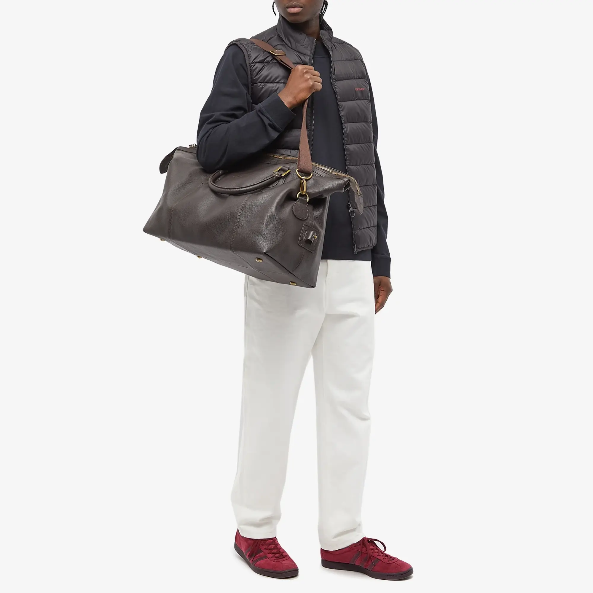 Barbour Men's Leather Medium Travel Explorer Chocolate