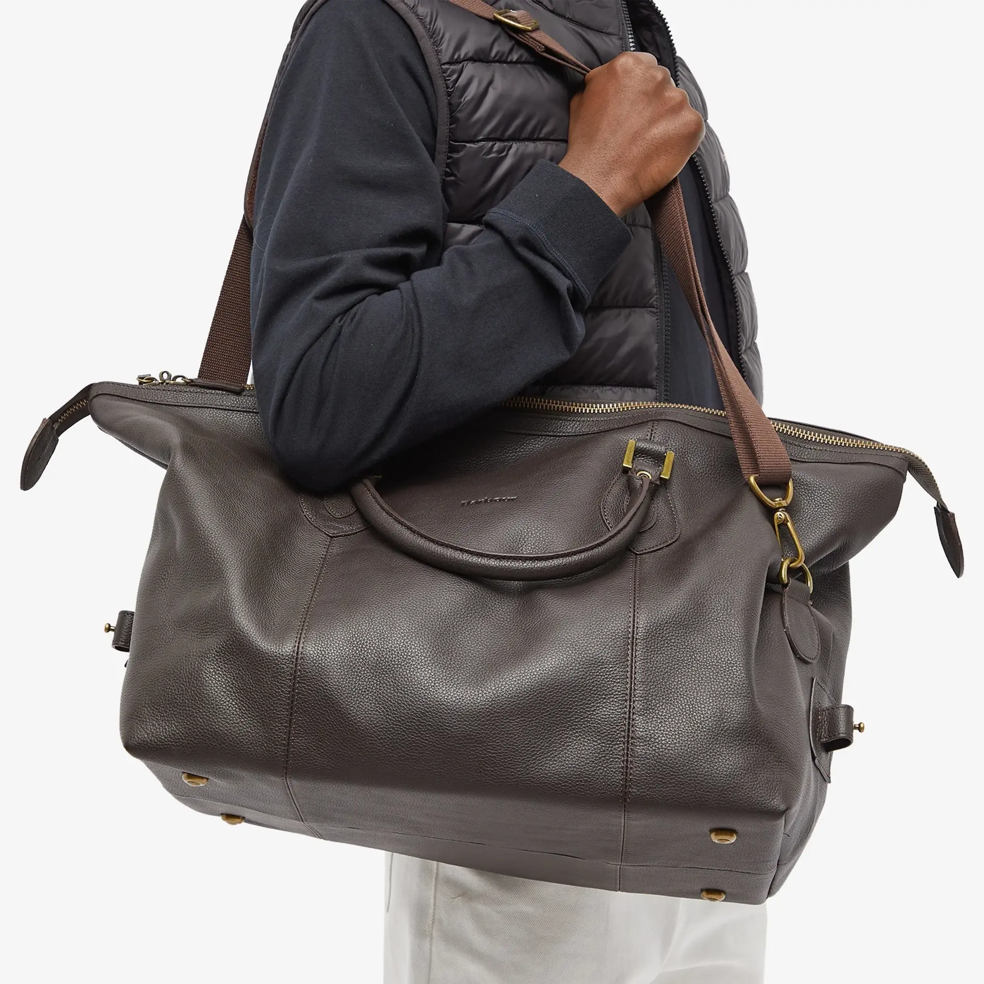 Barbour Men's Leather Medium Travel Explorer Chocolate