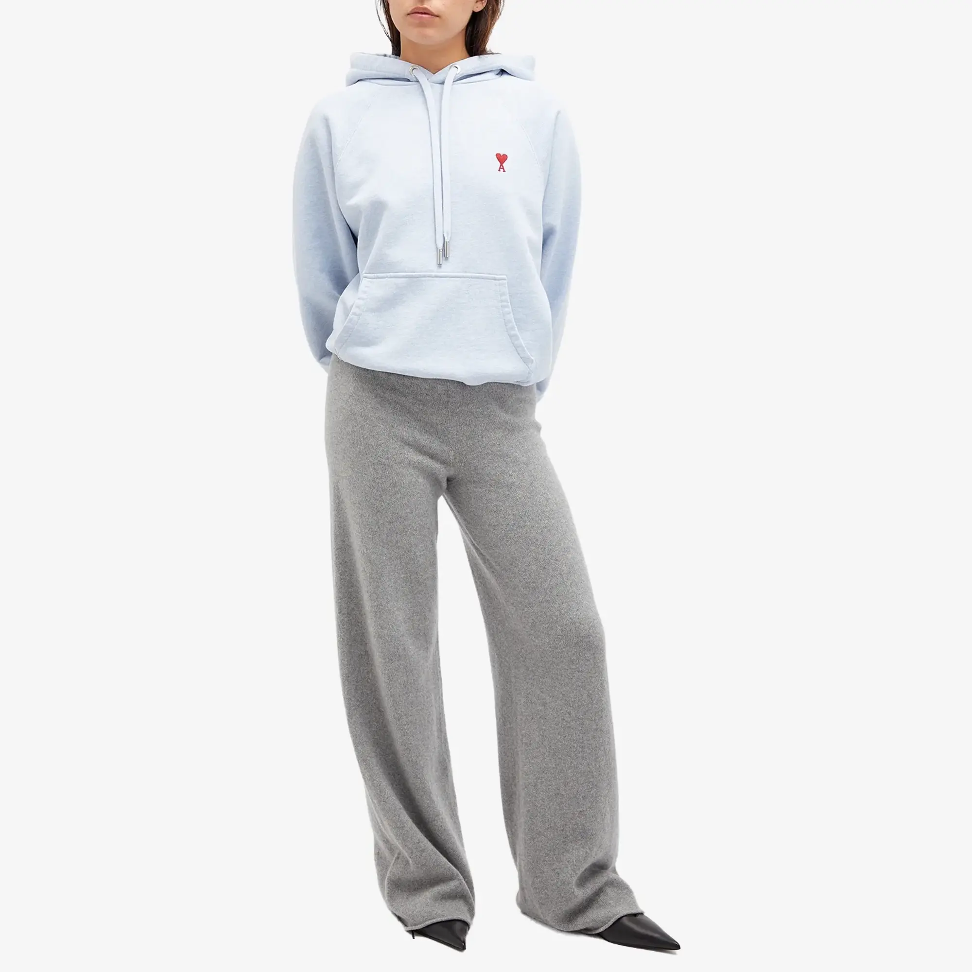 AMI Paris Women's Red Small Ami De Coeur Hoodie Heather Cashmere Blue