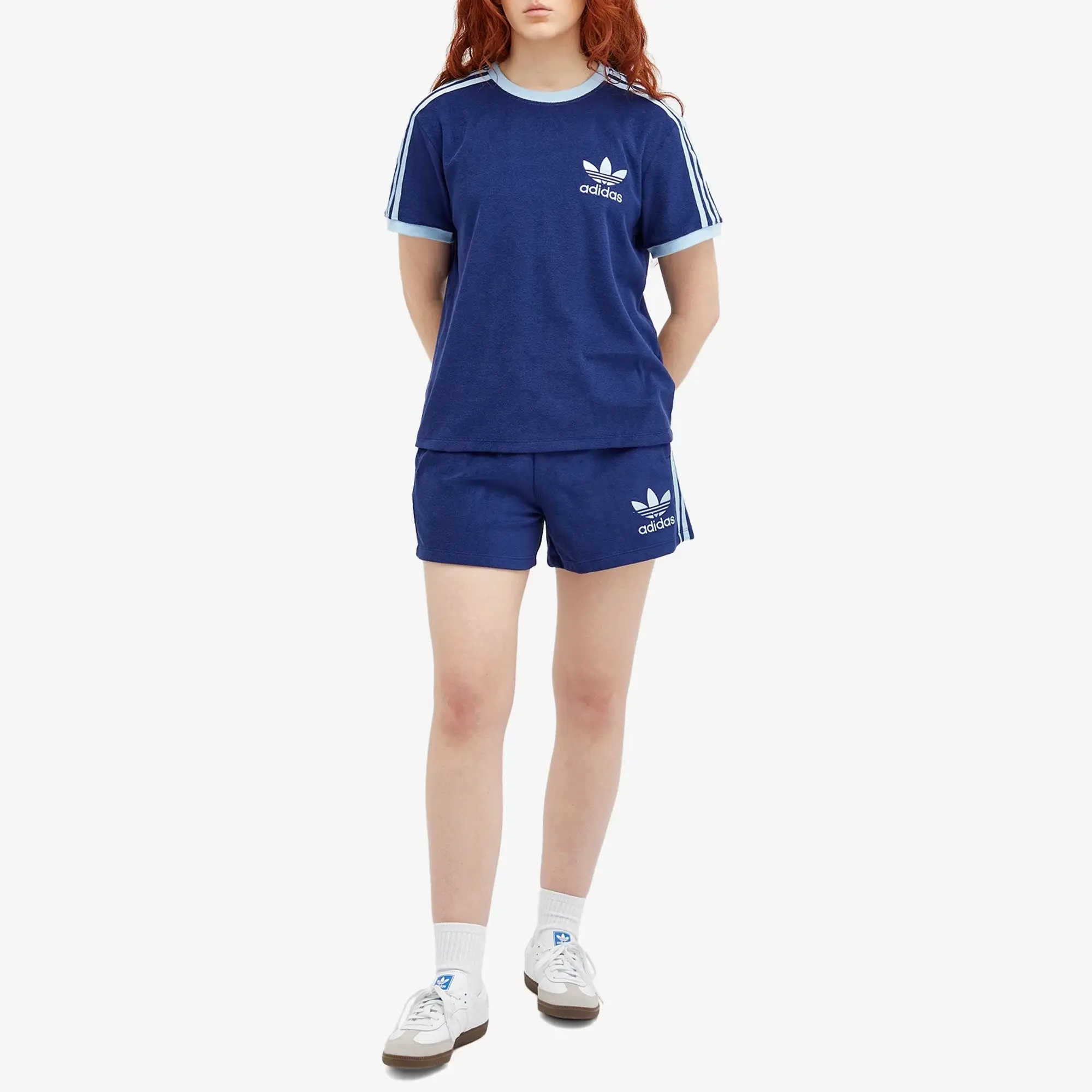 Adidas Originals Unisex 3 Stripe Terry Tee In Navy