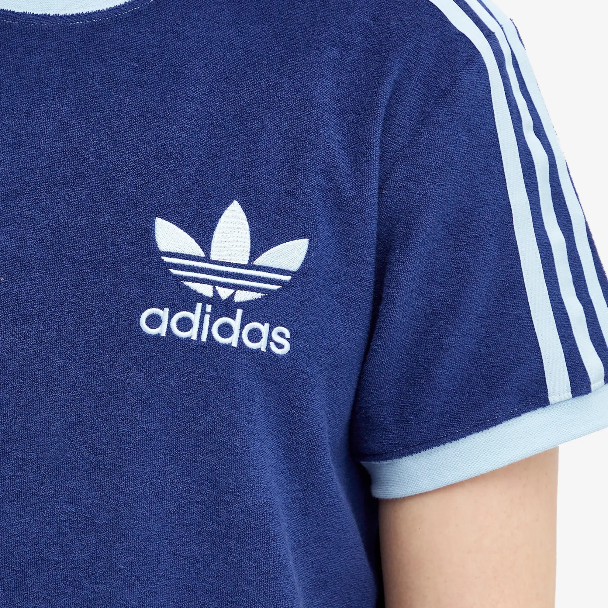 Adidas Originals Unisex 3 Stripe Terry Tee In Navy
