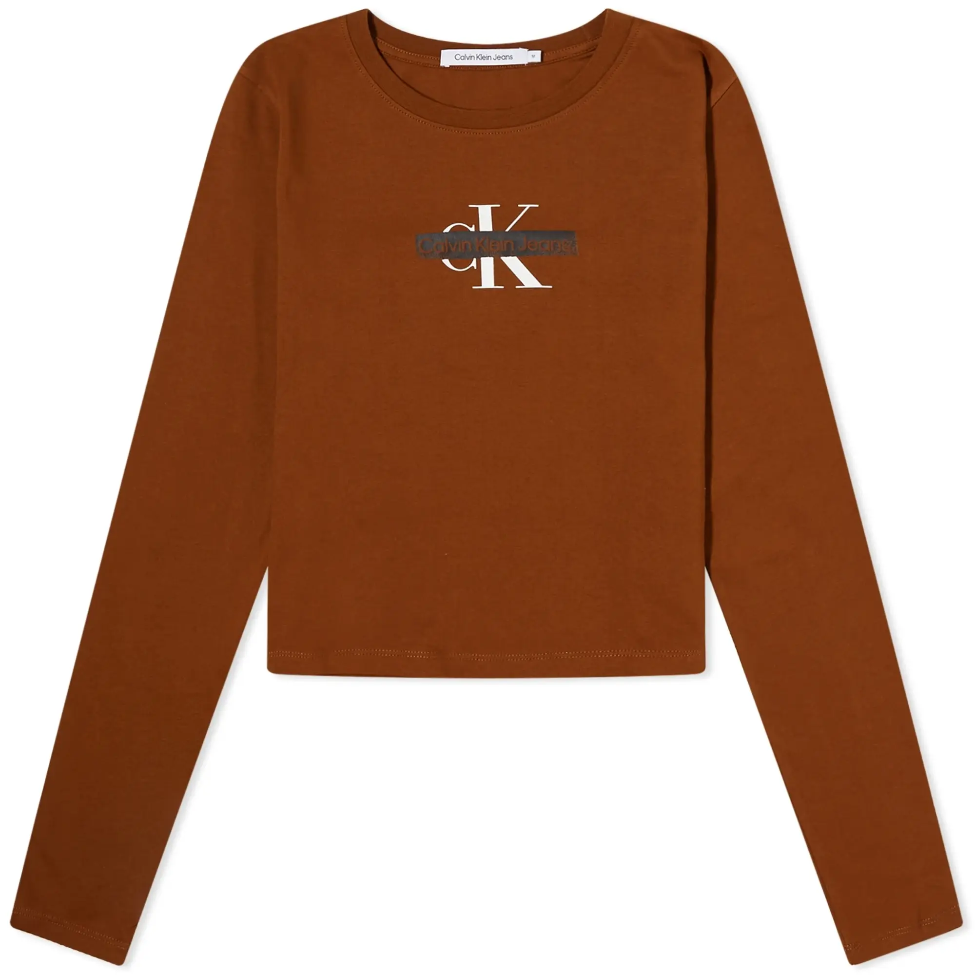 Calvin Klein Women's Long Sleeve Seasonal Mono Logo T-Shirt Fudge Brown