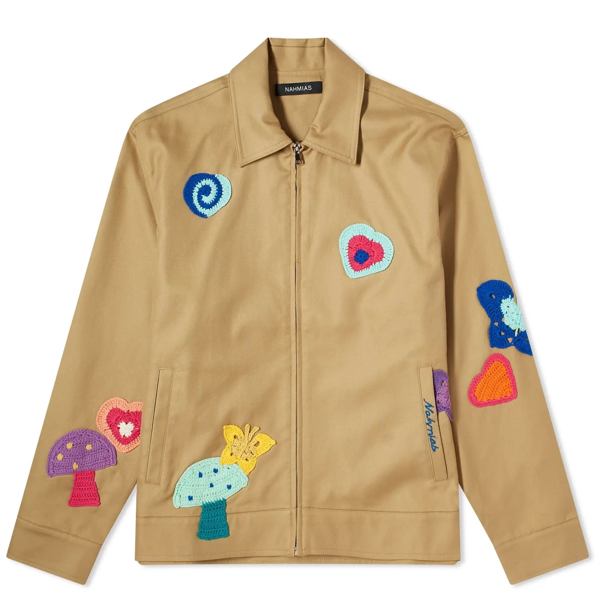 Nahmias Men's Crochet Patch Worker Jacket Sand
