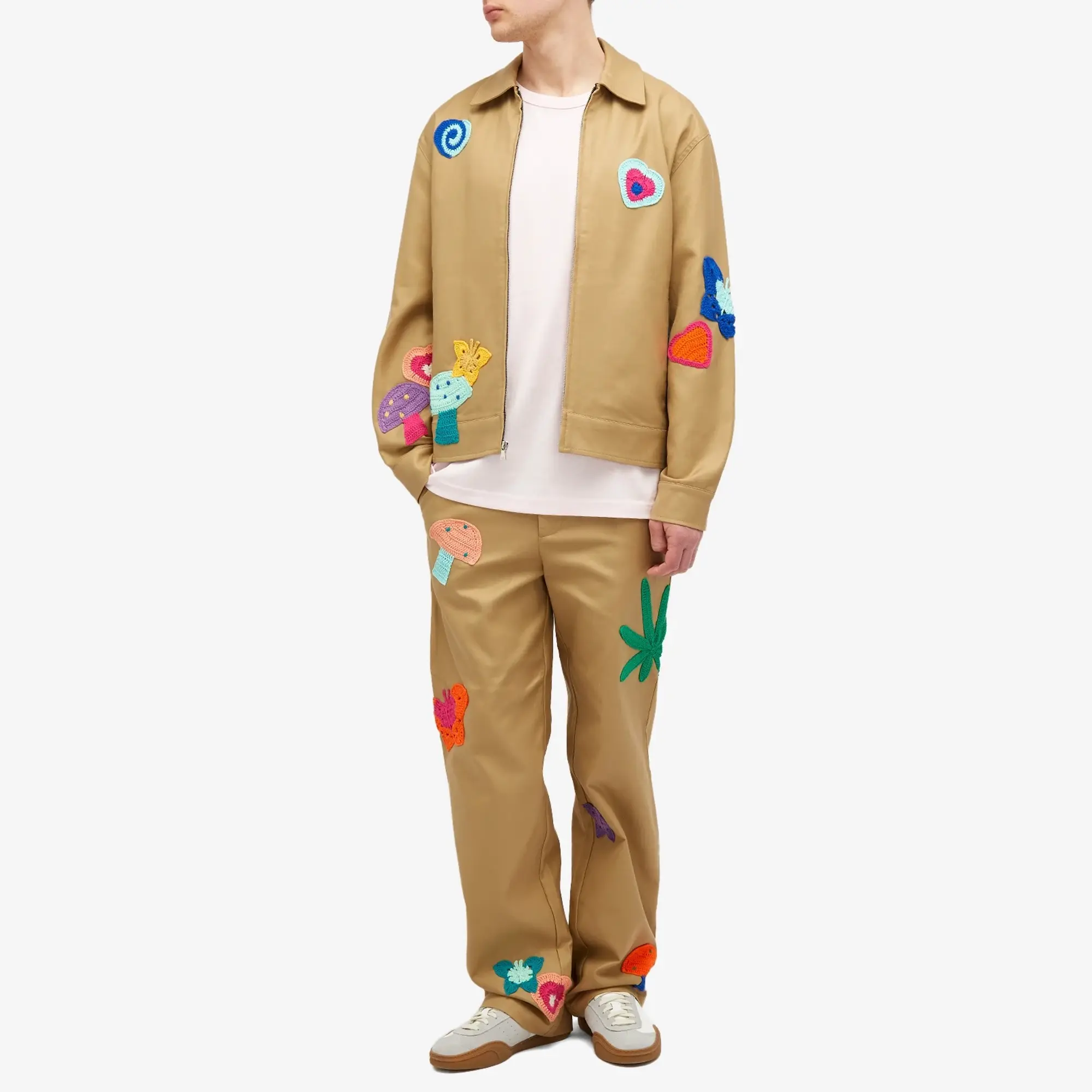 Nahmias Men's Crochet Patch Worker Jacket Sand