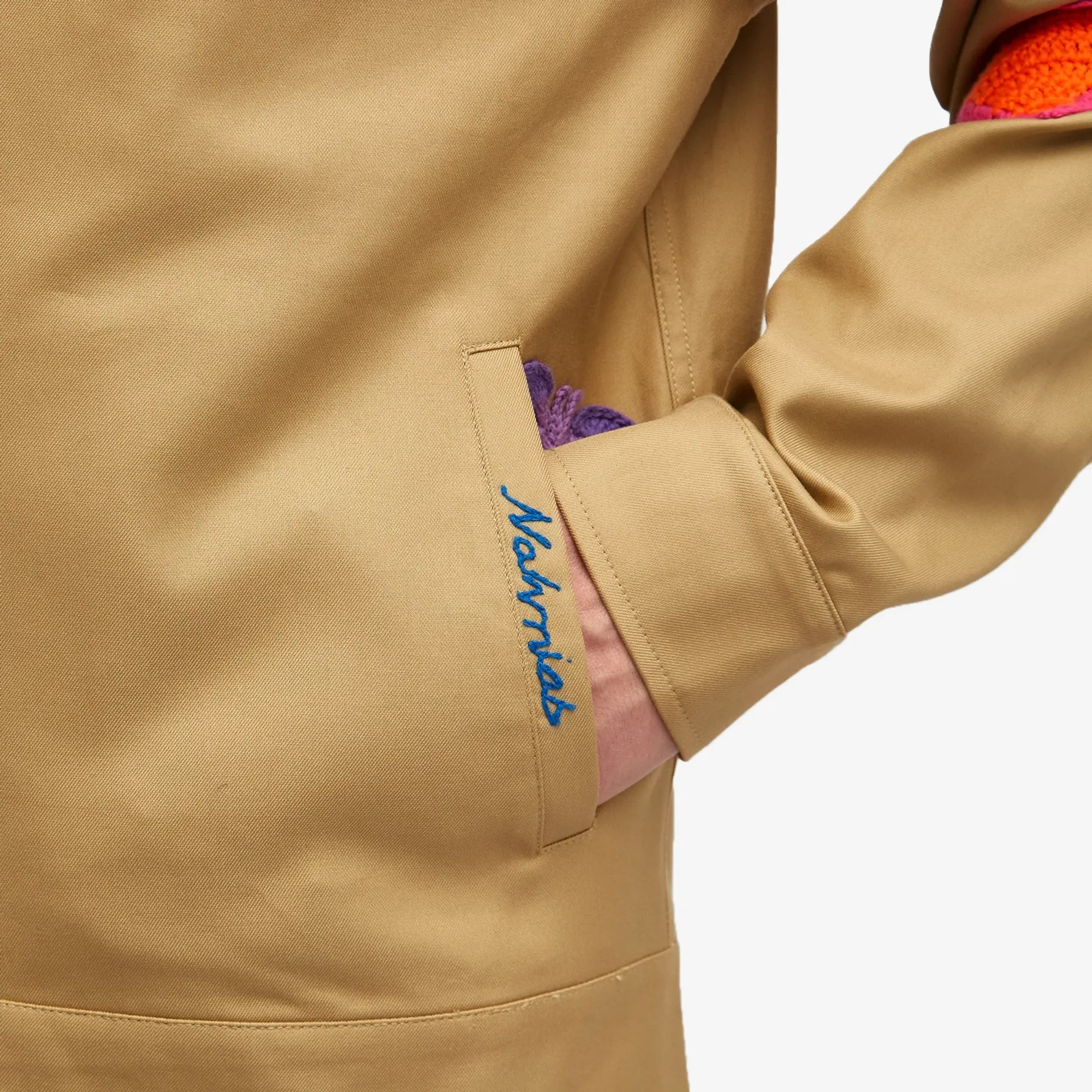 Nahmias Men's Crochet Patch Worker Jacket Sand