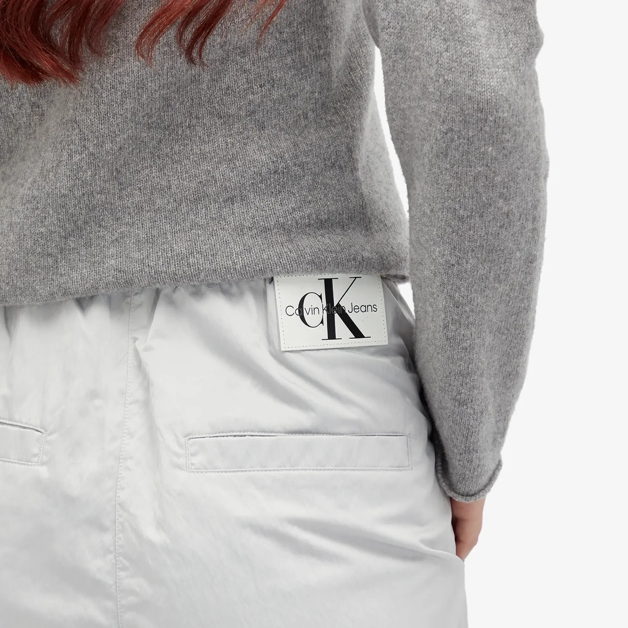 Calvin Klein Jeans soft crinkle parachute trouser in white-Grey