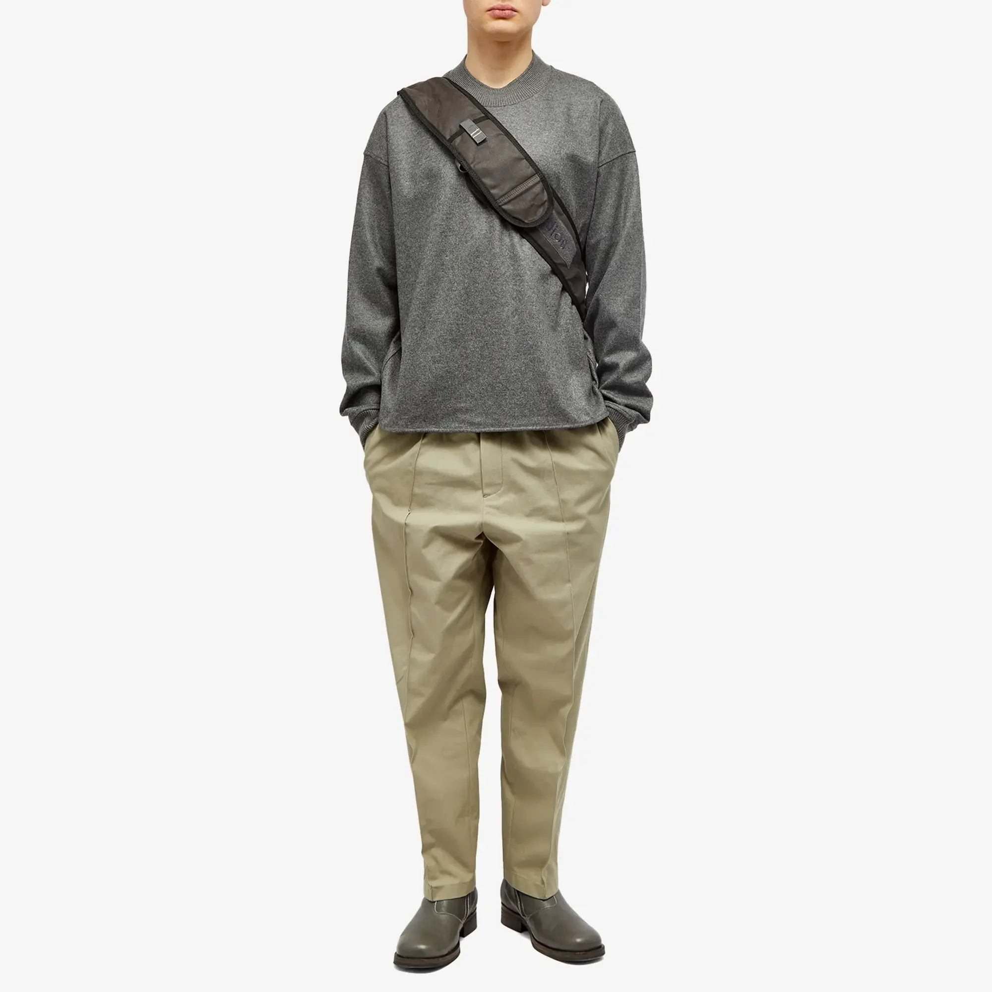 Jil Sander Men's Melton Wool Crew Sweat Ash Grey