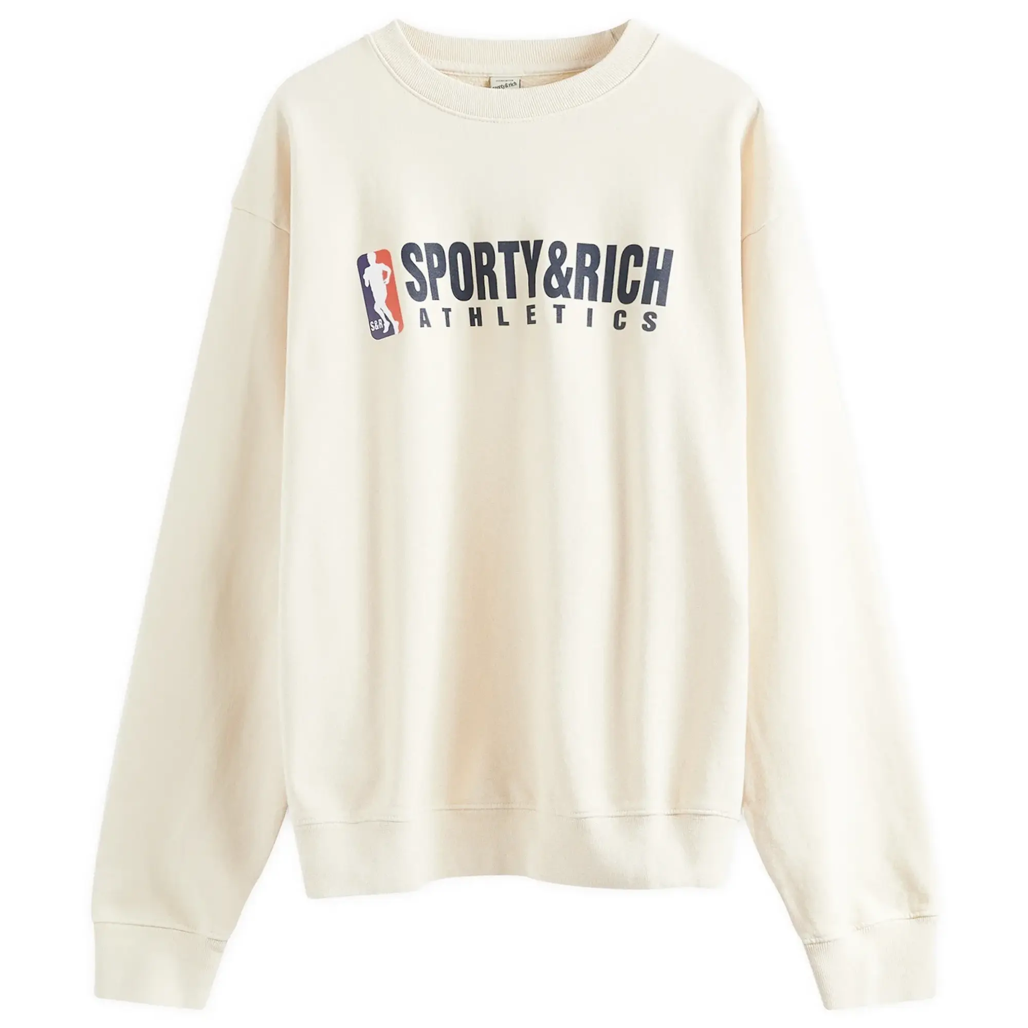 Sporty & Rich Team Logo Crewneck Men Sweatshirts Beige