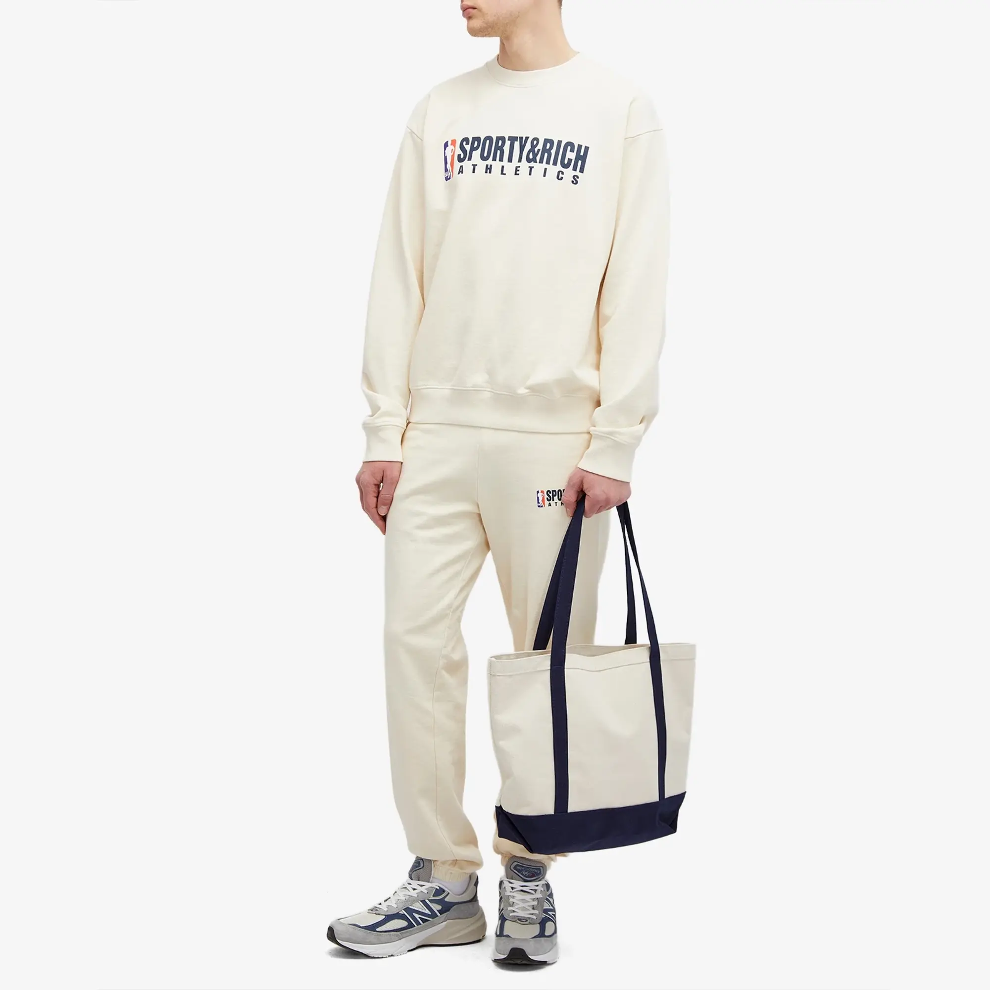 Sporty & Rich Team Logo Crewneck Men Sweatshirts Beige