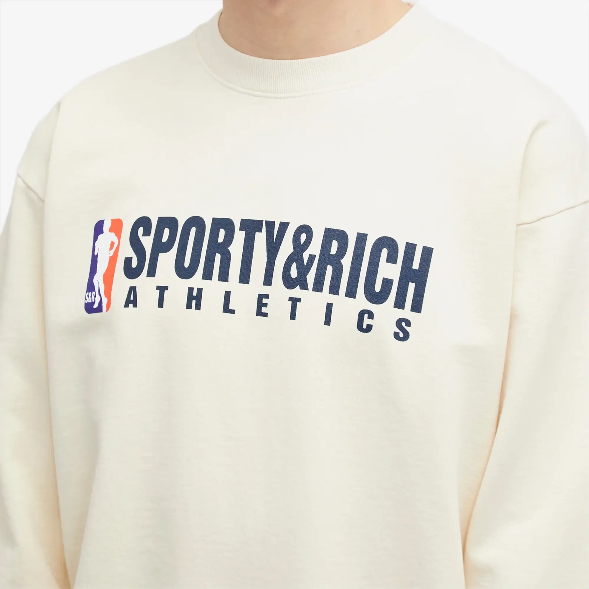 Sporty & Rich Team Logo Crewneck Men Sweatshirts Beige