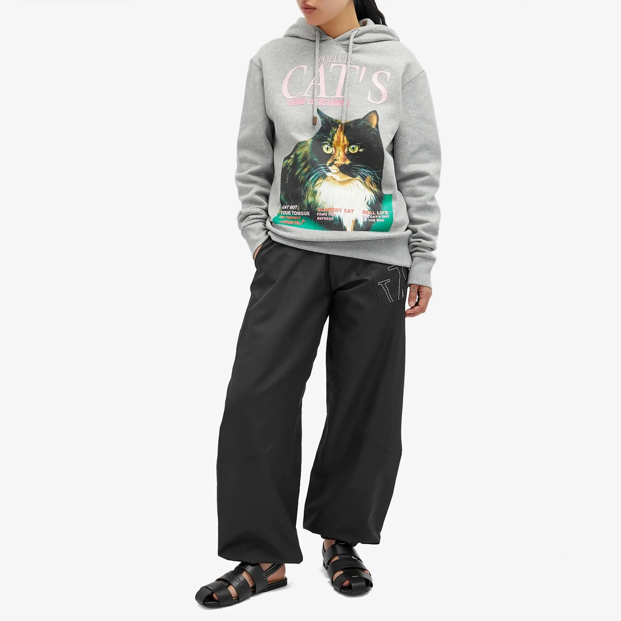 JW Anderson Women's Cat Print Hoodie Mid Grey Melange