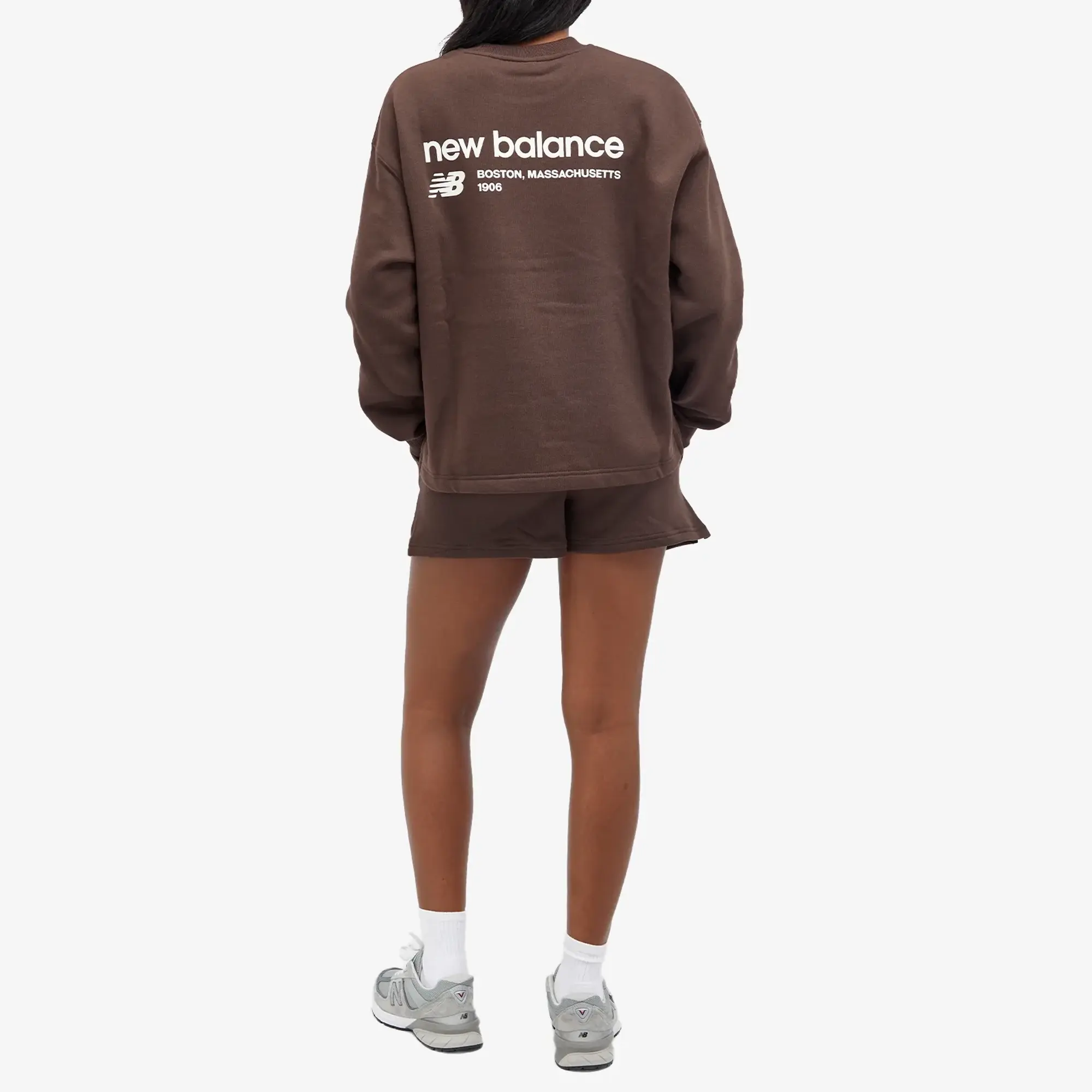 New Balance Linear Heritage Brushed Back Fleece Crewneck Women Sweatshirts Grey