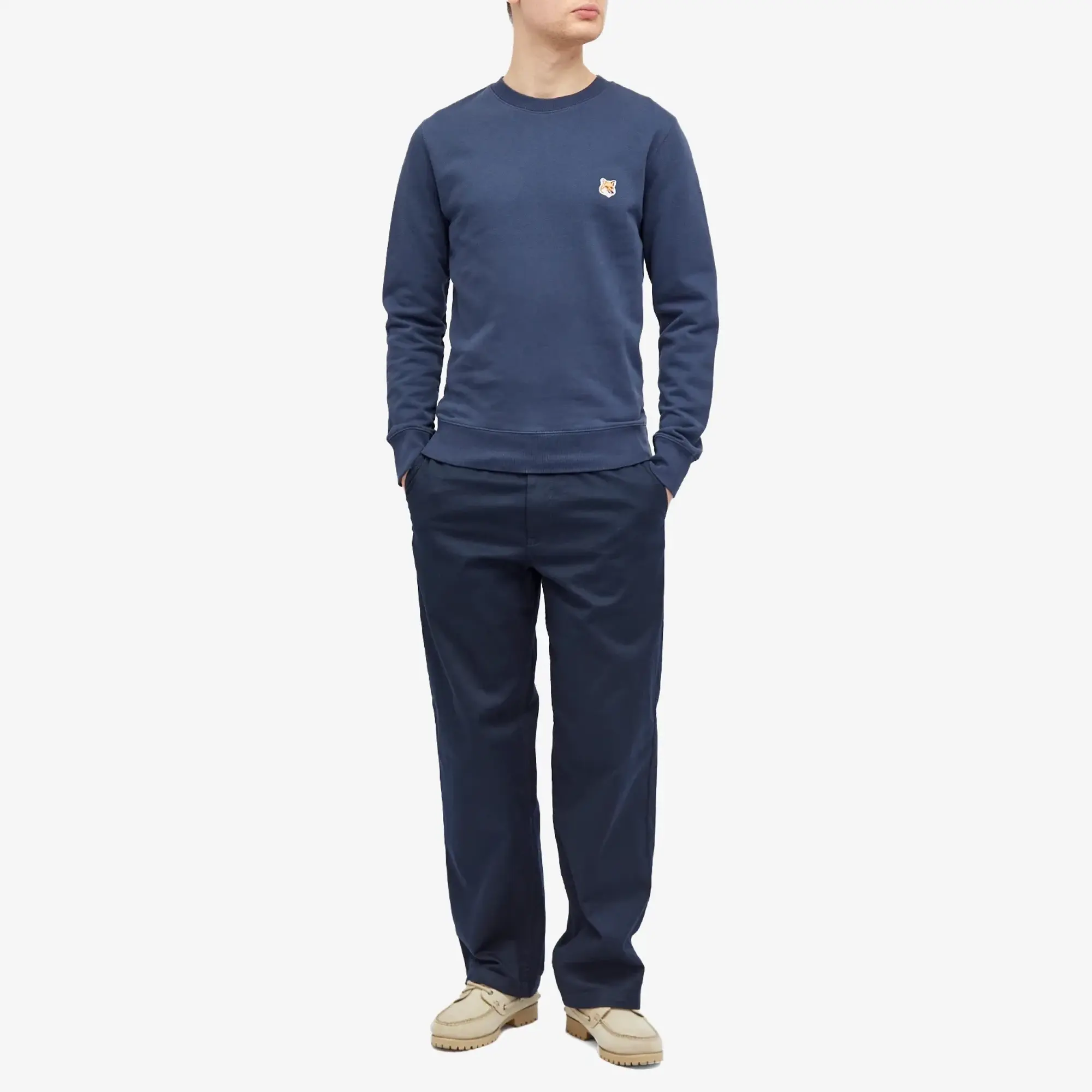Maison Kitsuné Maison Kitsune Fox Head Patch Crew Sweat Ink Blue