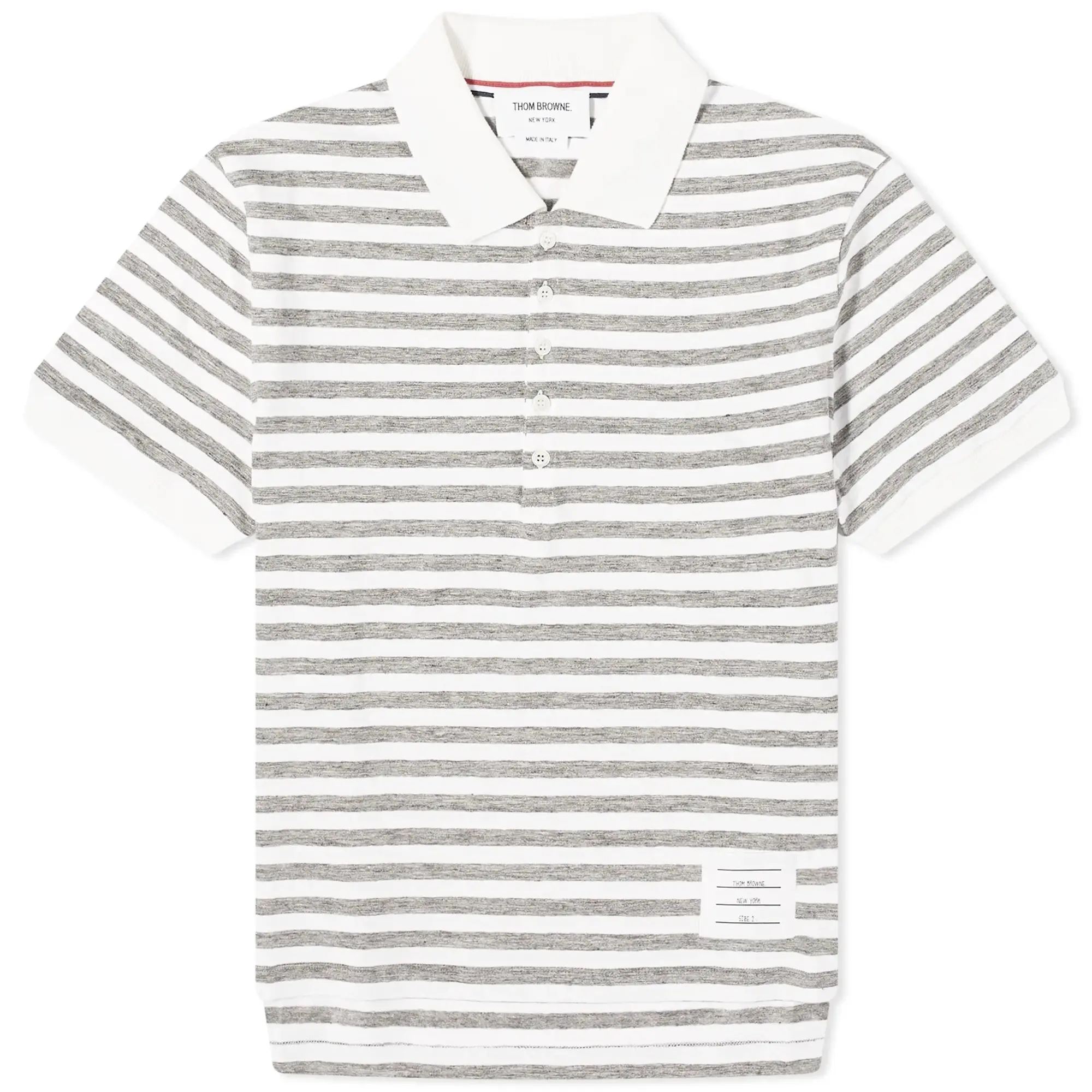 Thom Browne Men's Striped Linen Polo Light Grey