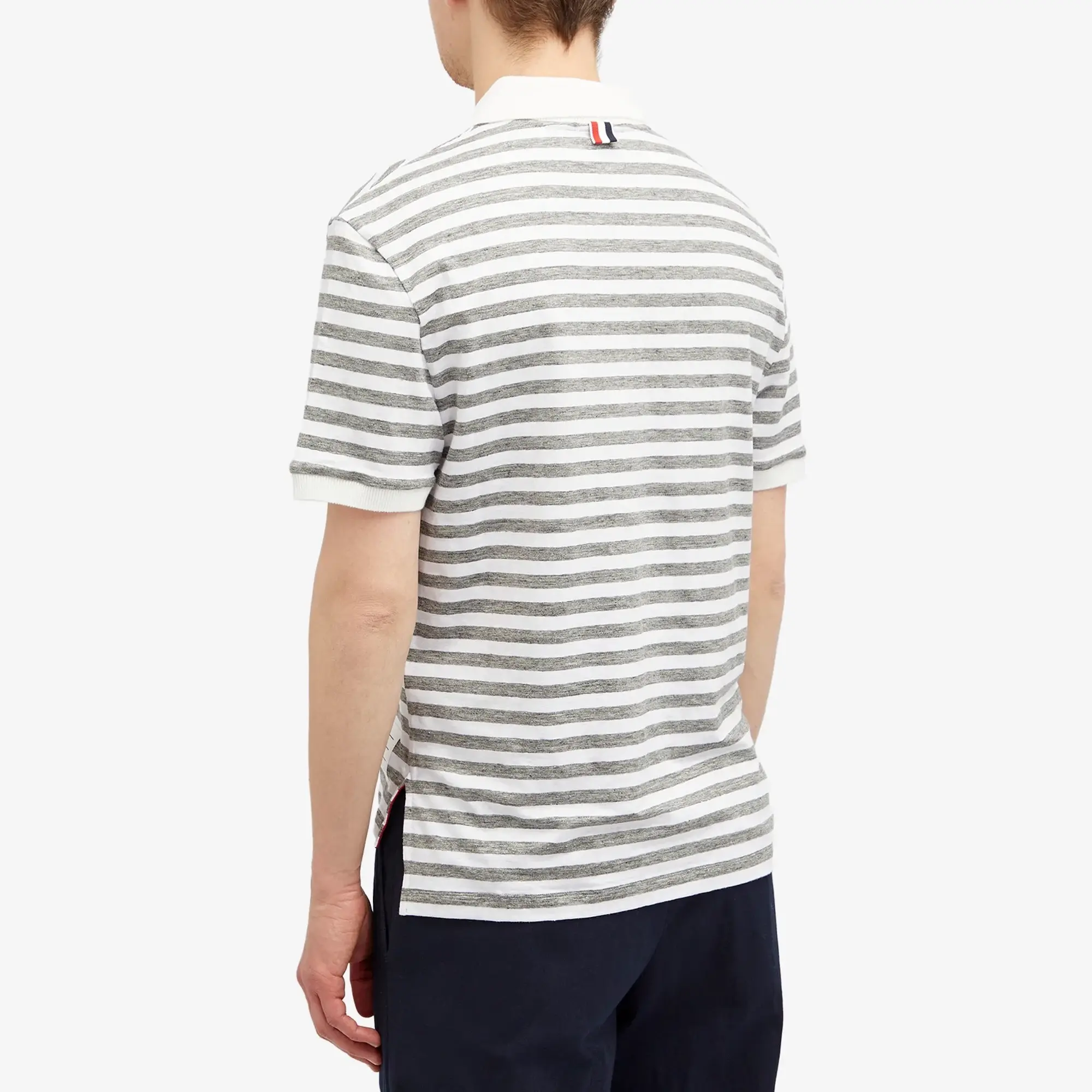 Thom Browne Men's Striped Linen Polo Light Grey