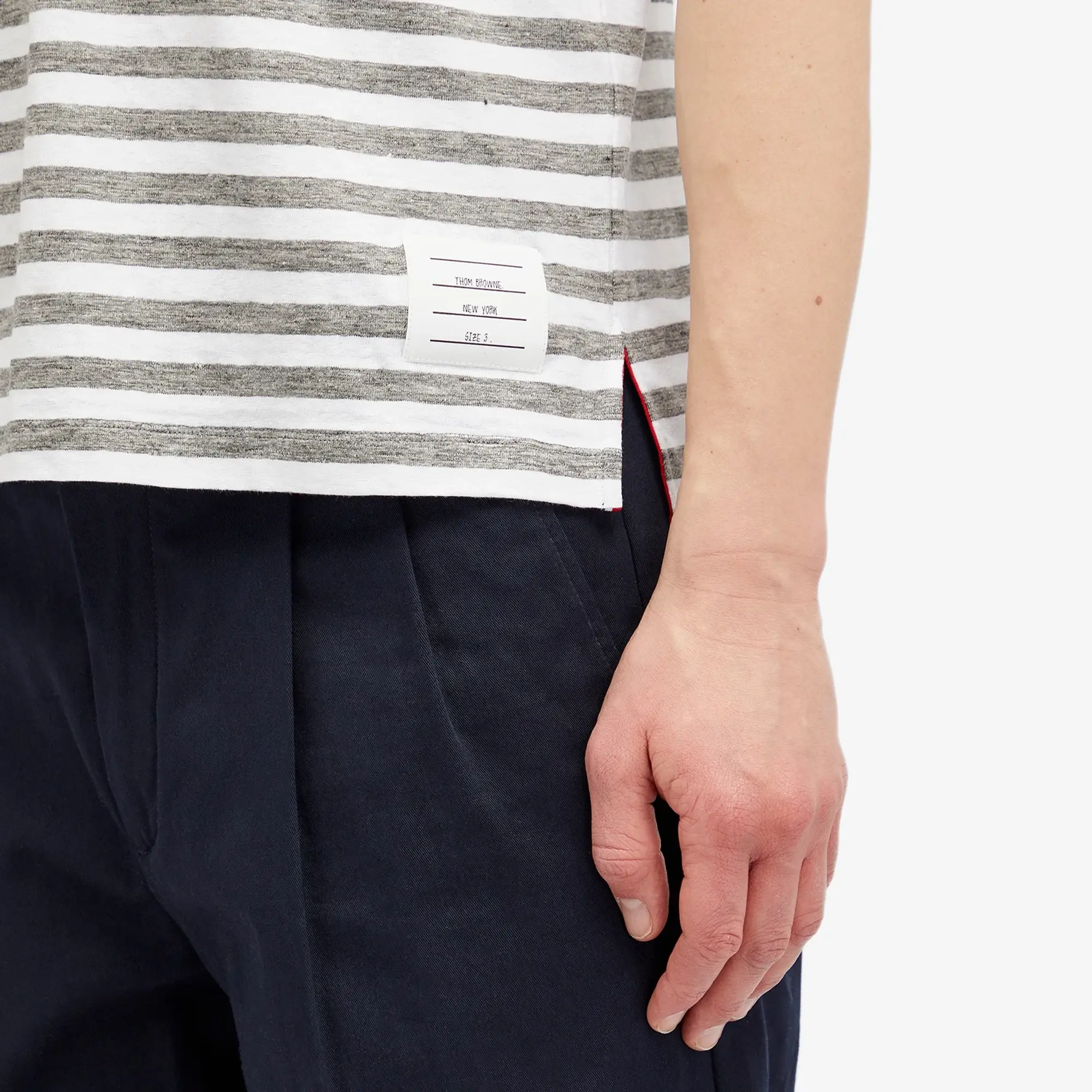 Thom Browne Men's Striped Linen Polo Light Grey